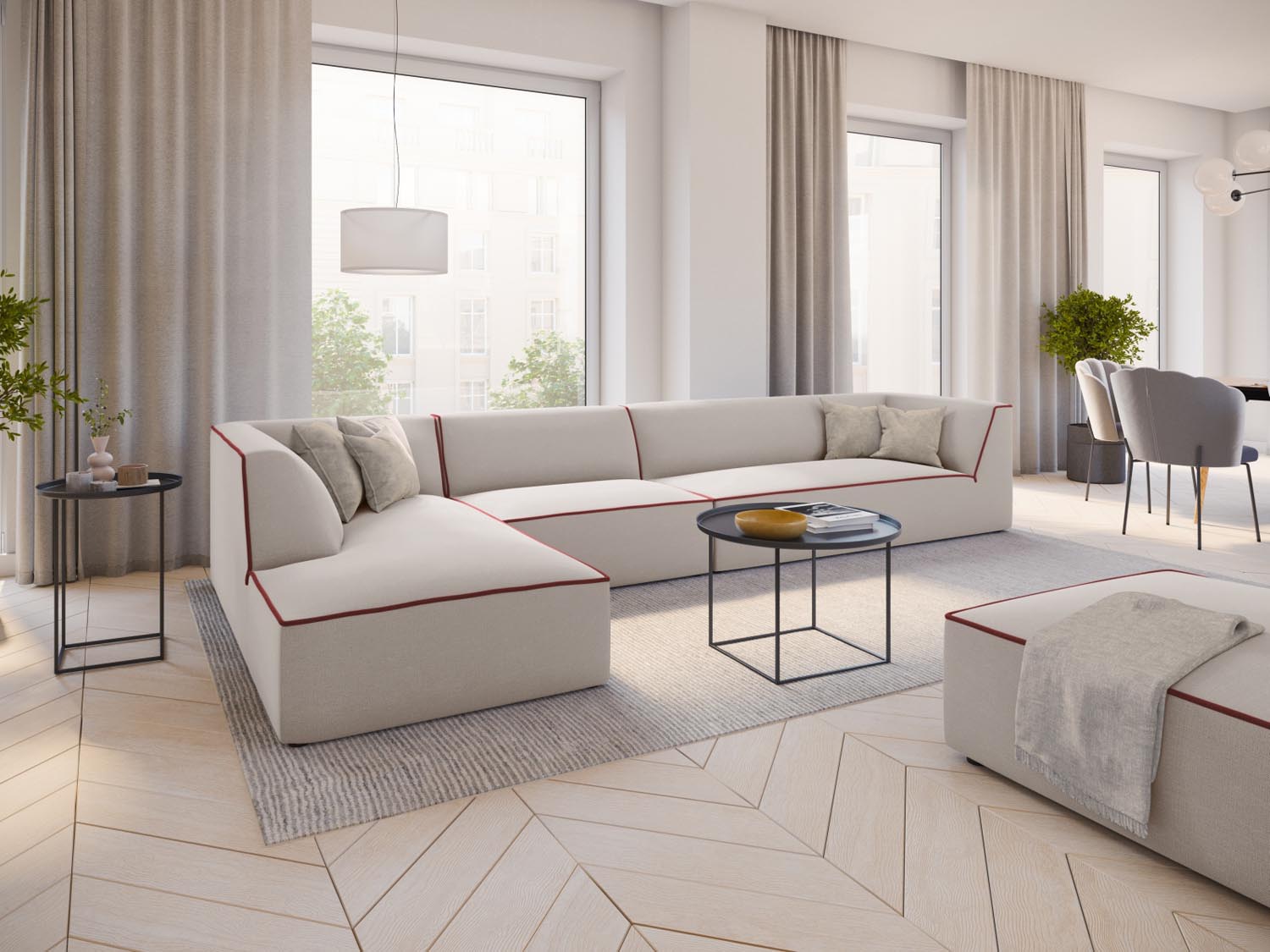 Oslo Modulares Ecksofa links 5 Sitzer in Grey Beige Melange, Terracotta präsentiert im Onlineshop von KAQTU Design AG. Ecksofa links ist von Cosmopolitan Design