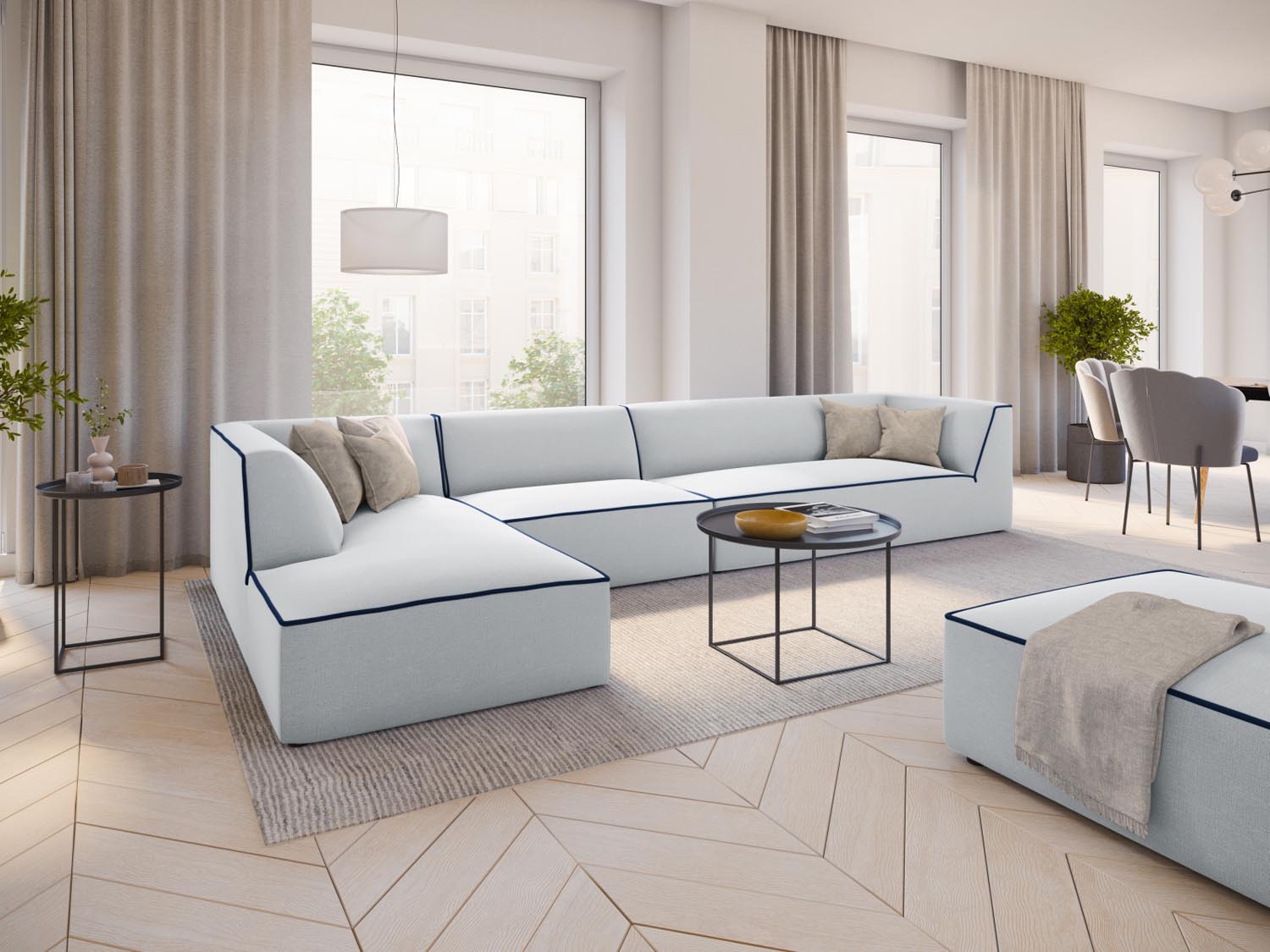 Oslo Modulares Ecksofa links 5 Sitzer in Light Grey, Royal Blue präsentiert im Onlineshop von KAQTU Design AG. Ecksofa links ist von Cosmopolitan Design