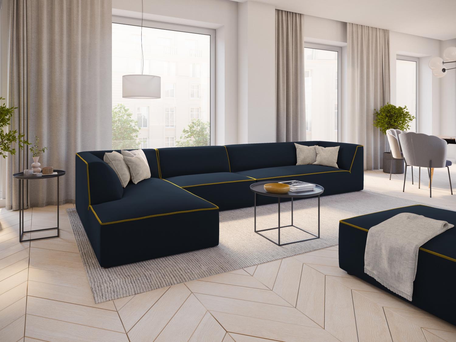 Oslo Modulares Ecksofa links 5 Sitzer in Royal Blue, Yellow präsentiert im Onlineshop von KAQTU Design AG. Ecksofa links ist von Cosmopolitan Design