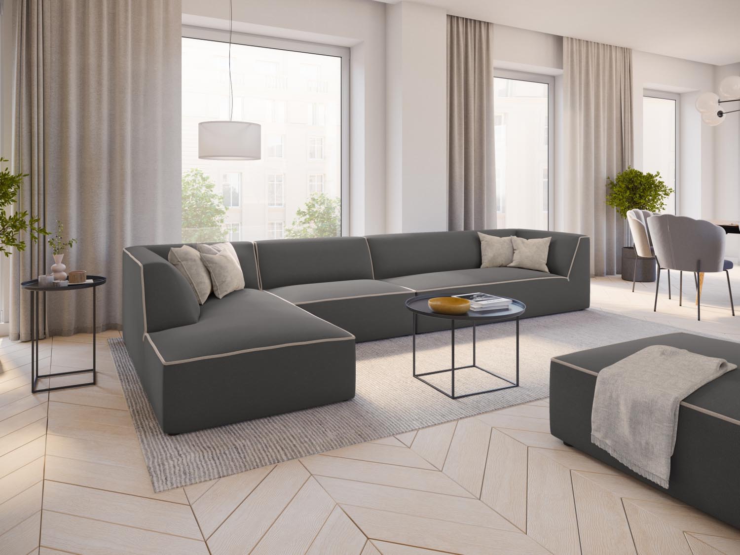 Oslo Modulares Ecksofa links 5 Sitzer in Grey, Grey Beige Melange präsentiert im Onlineshop von KAQTU Design AG. Ecksofa links ist von Cosmopolitan Design
