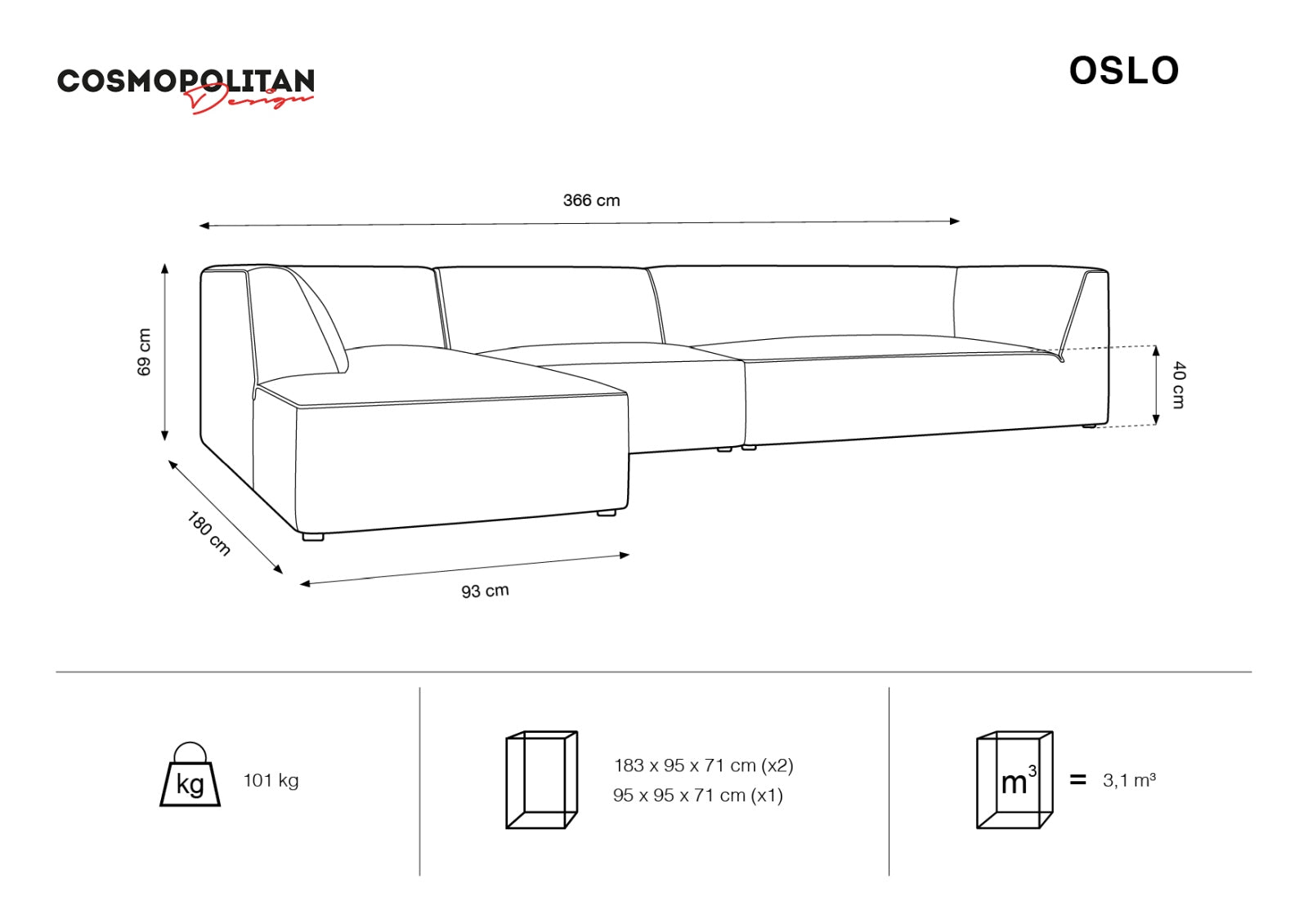 Oslo Modulares Ecksofa links 5 Sitzer in Black, Grey Beige Melange präsentiert im Onlineshop von KAQTU Design AG. Ecksofa links ist von Cosmopolitan Design