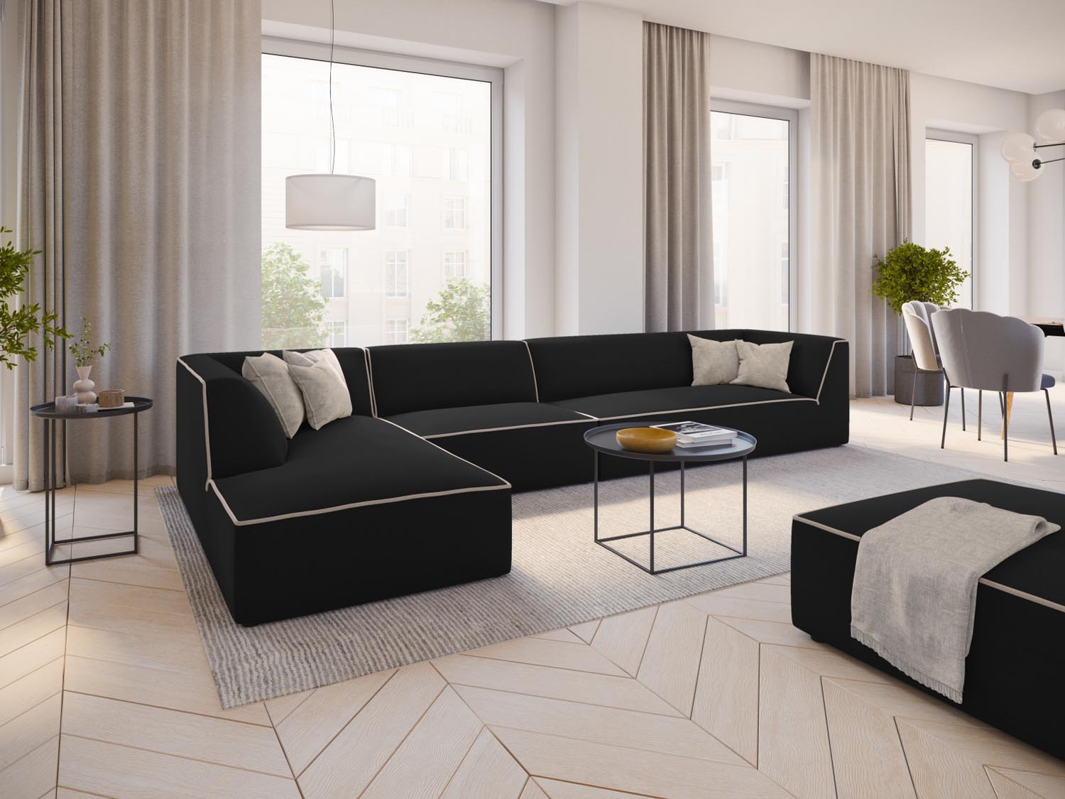 Oslo Modulares Ecksofa links 5 Sitzer in Black, Grey Beige Melange präsentiert im Onlineshop von KAQTU Design AG. Ecksofa links ist von Cosmopolitan Design