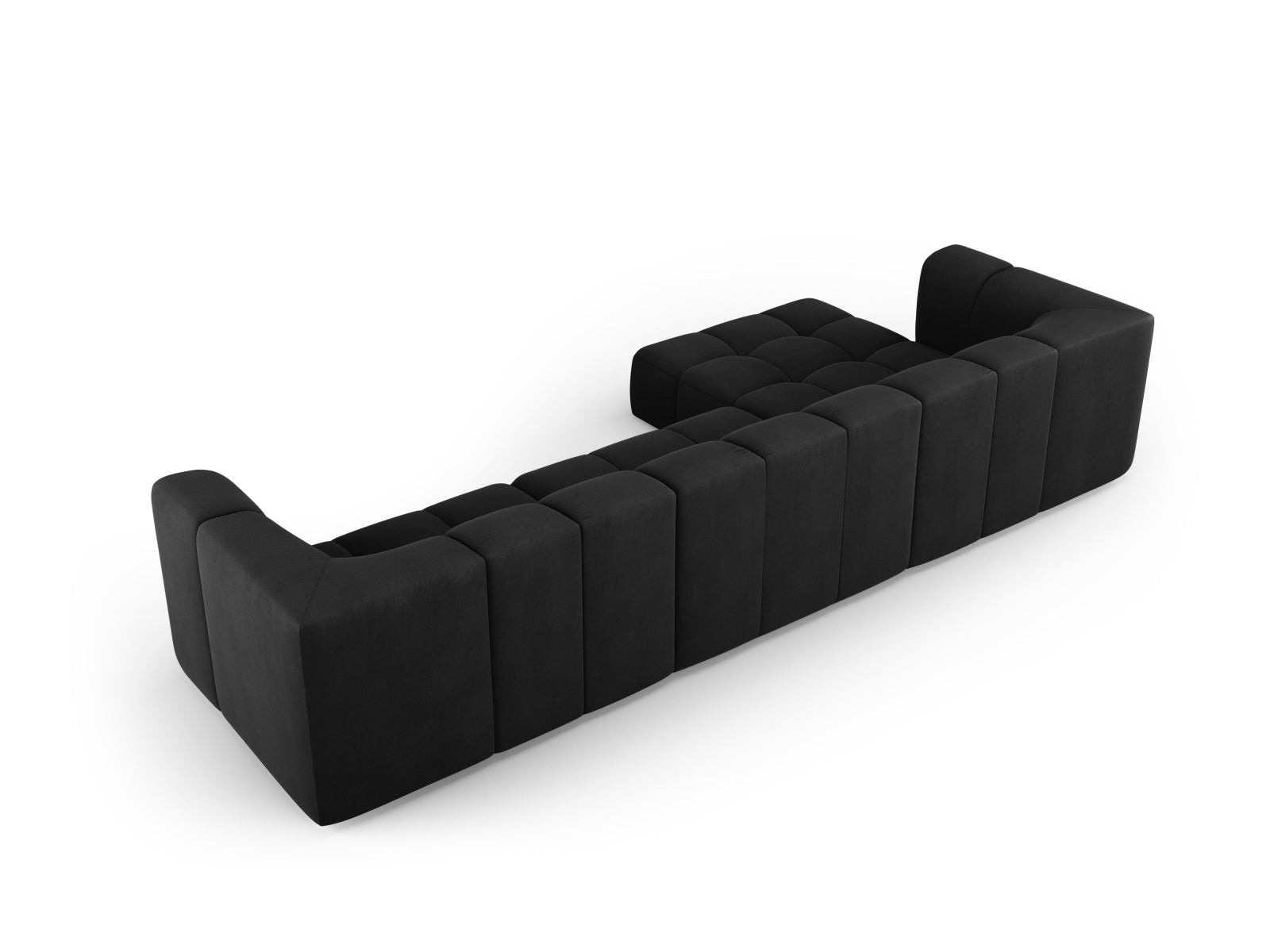 Elegantes 5-Sitzer Ecksofa Moritz in Black-Rebel, perfekt für stilvolle Wohnzimmer, modular und vielseitig von Cosmopolitan Design.