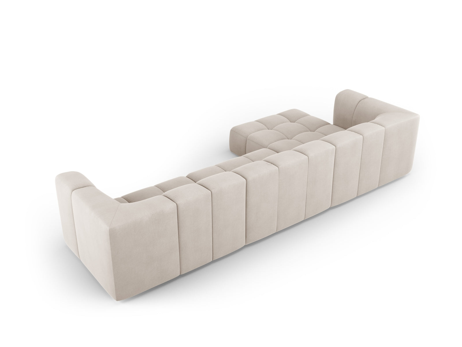 Beiges 5-Sitzer Ecksofa Moritz, linksseitig, modernes Design für stilvolle Wohnräume und gemütliche Zusammenkünfte.