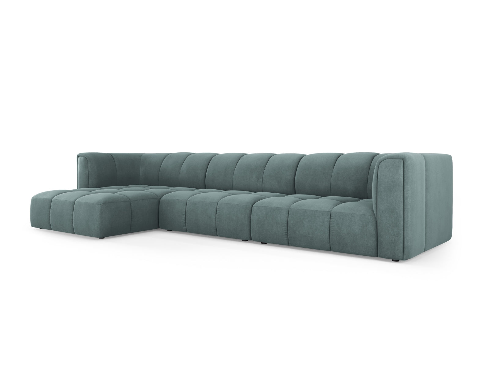 Modulares 5-Sitzer Ecksofa Moritz in stilvollem Sea Green, ideal für moderne Wohnräume, präsentiert von Cosmopolitan Design.