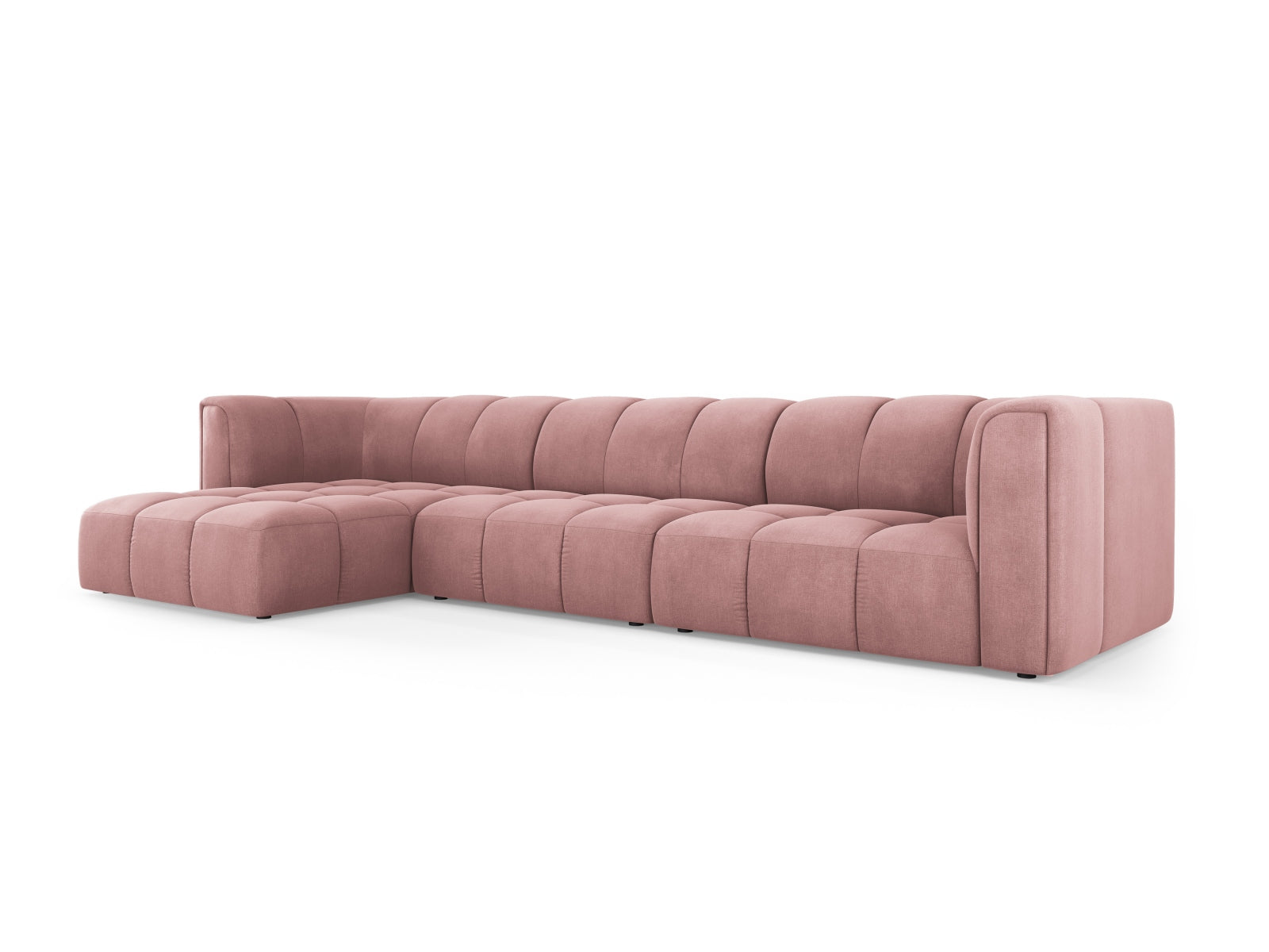Modulares 5-Sitzer Ecksofa Moritz in lebhaftem Pink-Rebel, ideal für gemütliche Stunden und moderne Wohnkonzepte.