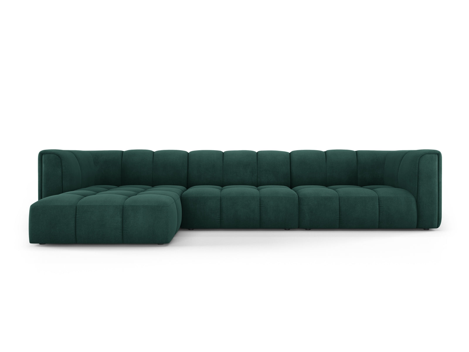 Elegantes 5-Sitzer Ecksofa Moritz in tiefem Flaschengrün, perfekt für stilvolle Wohnzimmer und entspannte Abende, erhältlich bei Cosmopolitan Design.