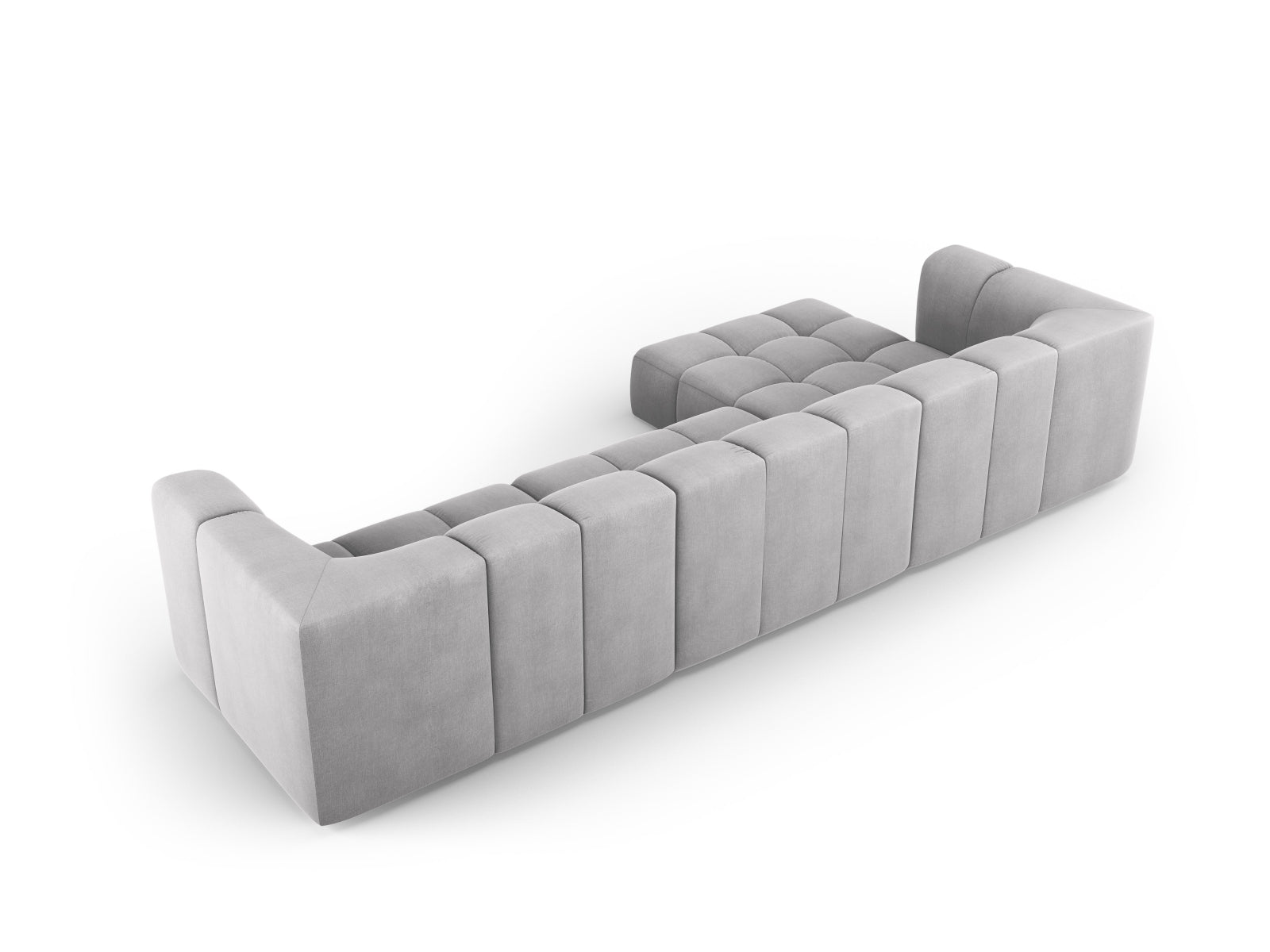 Elegantes 5-Sitzer Ecksofa Moritz in sanftem Grau, perfekt für entspannte Abende und stilvolle Einrichtung, erhältlich bei Cosmopolitan Design.