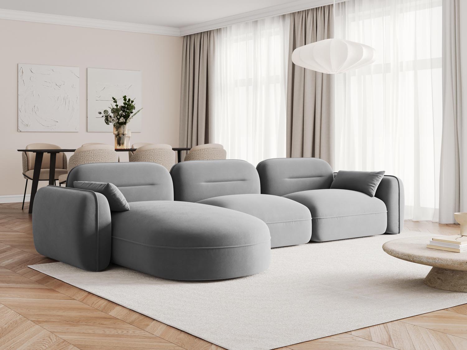 Sydney Velour Modular Ecksofa links 4 Sitzer in Light Grey präsentiert im Onlineshop von KAQTU Design AG. Ecksofa links ist von Cosmopolitan Design