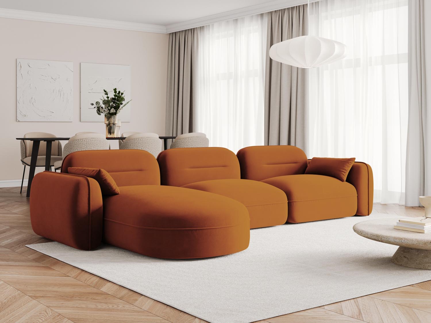 Sydney Velour Modular Ecksofa links 4 Sitzer in Terracotta präsentiert im Onlineshop von KAQTU Design AG. Ecksofa links ist von Cosmopolitan Design