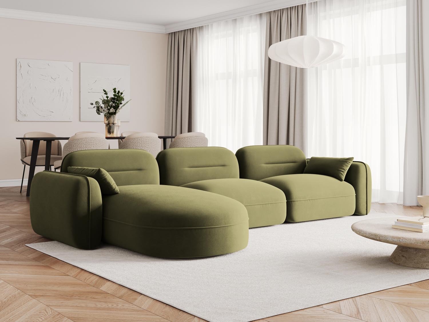 Sydney Velour Modular Ecksofa links 4 Sitzer in Light Green präsentiert im Onlineshop von KAQTU Design AG. Ecksofa links ist von Cosmopolitan Design