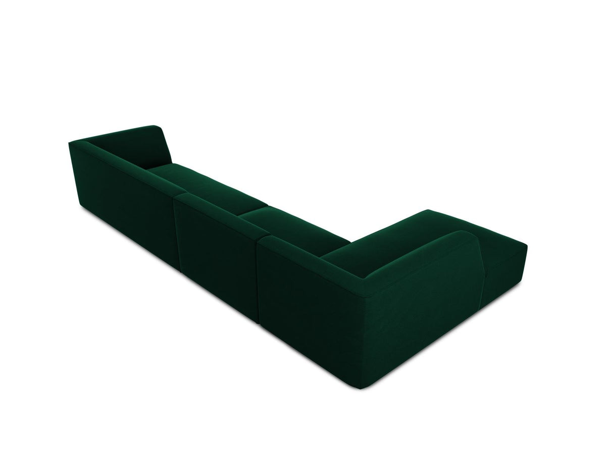 Beige-Salvador Samt Ecksofa links mit Récamiere, schwarzen Kunststoffbeinen und modularem Aufbau, Cosmopolitan Design Siena Serie.