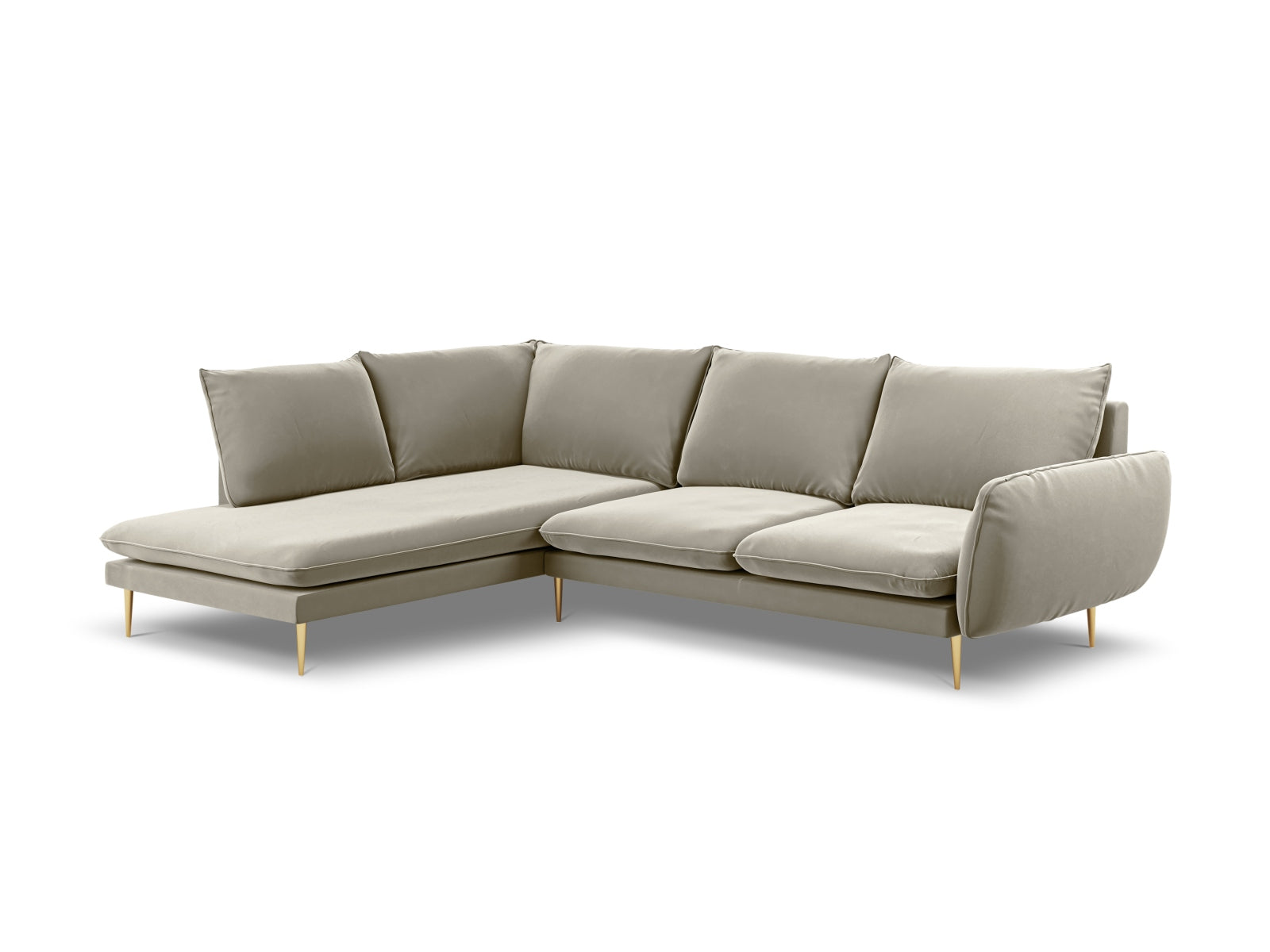 Vienna Velour Ecksofa links 6 Sitzer 185cm in Beige/Gold präsentiert im Onlineshop von KAQTU Design AG. Ecksofa links ist von Cosmopolitan Design