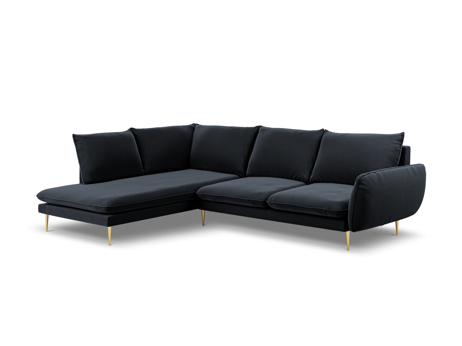 Vienna Velour Ecksofa links 6 Sitzer 185cm in Dark Blue/Gold präsentiert im Onlineshop von KAQTU Design AG. Ecksofa links ist von Cosmopolitan Design
