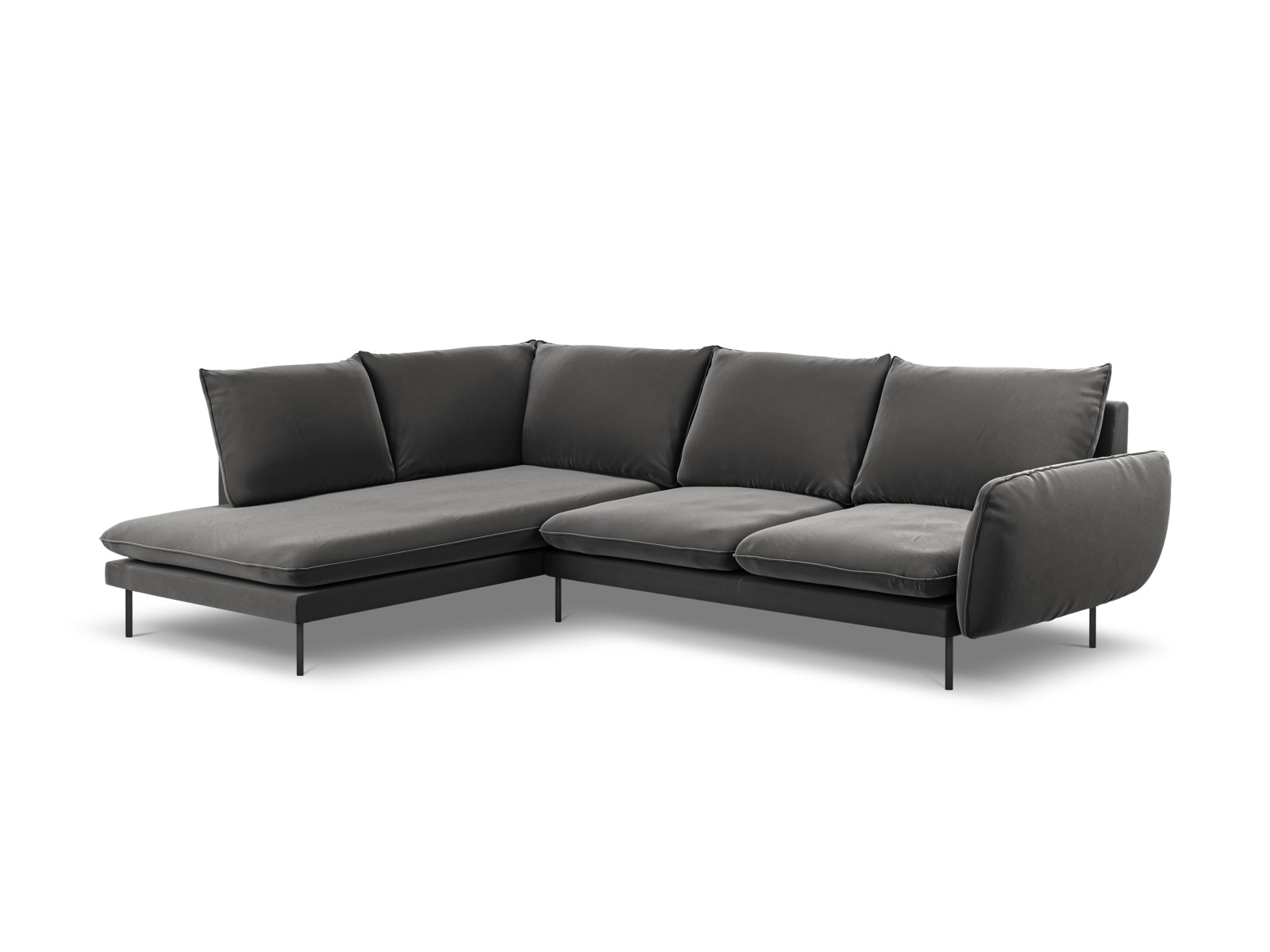 Vienna Velour Ecksofa links 6 Sitzer 185cm in Grey/Schwarz präsentiert im Onlineshop von KAQTU Design AG. Ecksofa links ist von Cosmopolitan Design