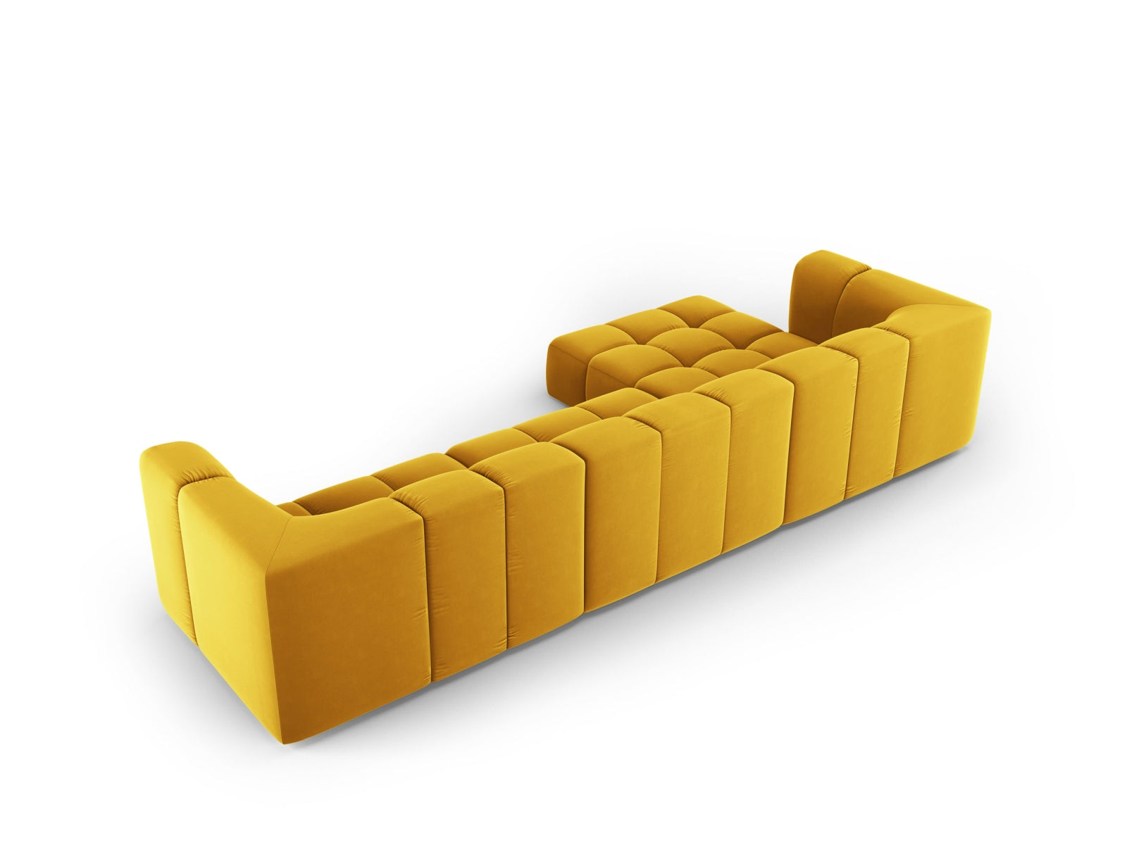 Elegantes 5-Sitzer Ecksofa links Moritz in trendigem Yellow-Bluvel, perfekt für stilvolle Wohnzimmer und gemütliche Entspannung.