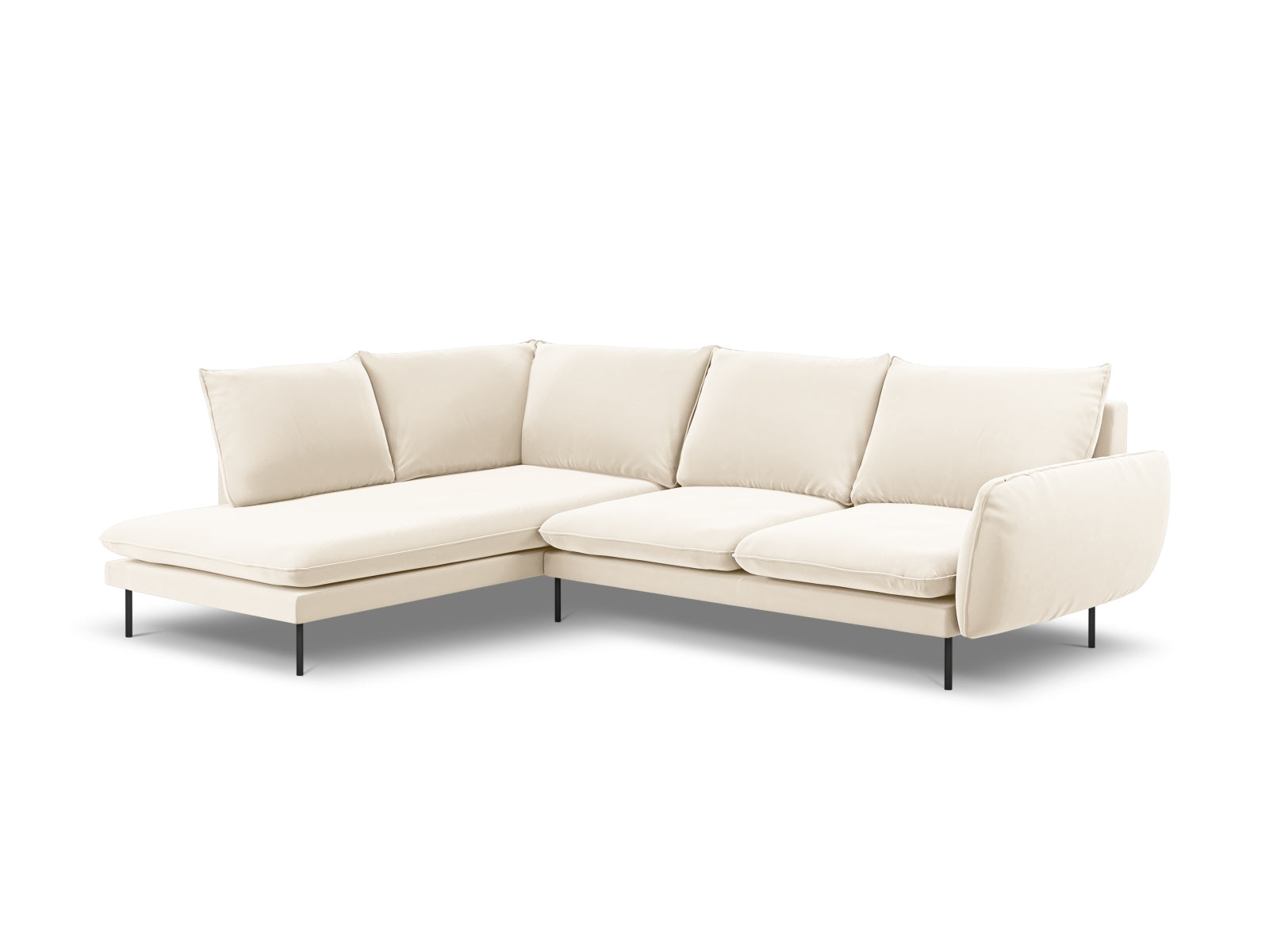 Vienna Velour Ecksofa links 6 Sitzer 185cm in Light Beige/Schwarz präsentiert im Onlineshop von KAQTU Design AG. Ecksofa links ist von Cosmopolitan Design