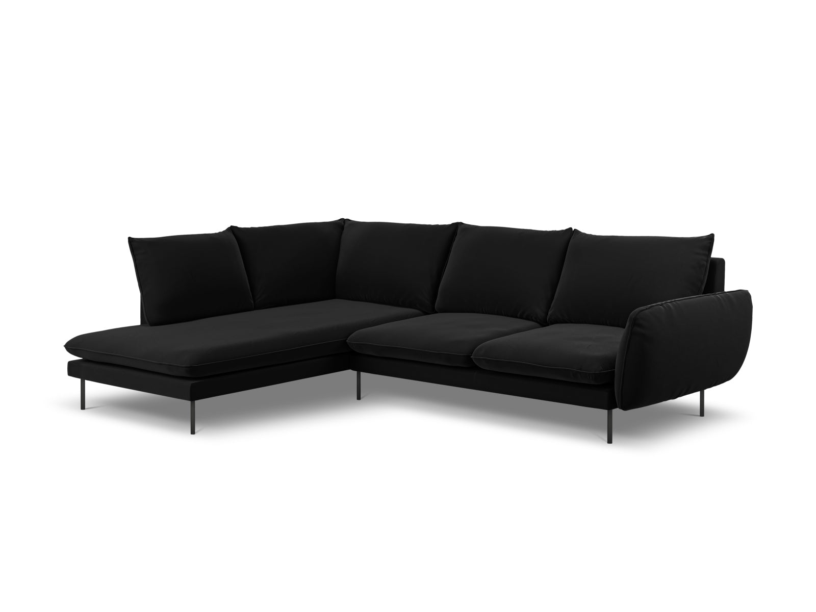 Vienna Velour Ecksofa links 6 Sitzer 185cm in Black/Schwarz präsentiert im Onlineshop von KAQTU Design AG. Ecksofa links ist von Cosmopolitan Design