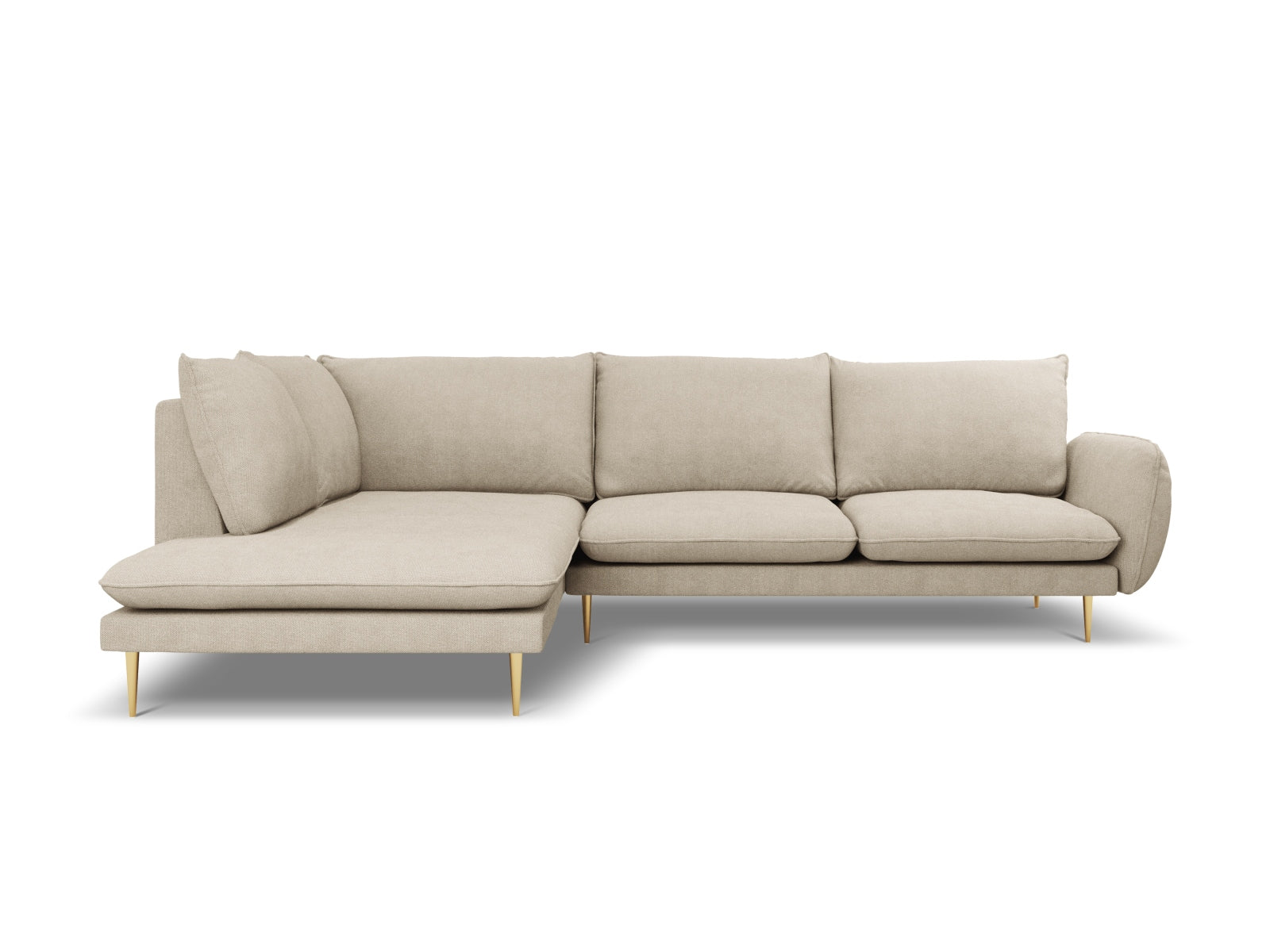 Beige/goldenes Vienna Ecksofa links, 6 Sitzer, 185 cm, stilvolles Design von Cosmopolitan Design für modernen Wohnraum.