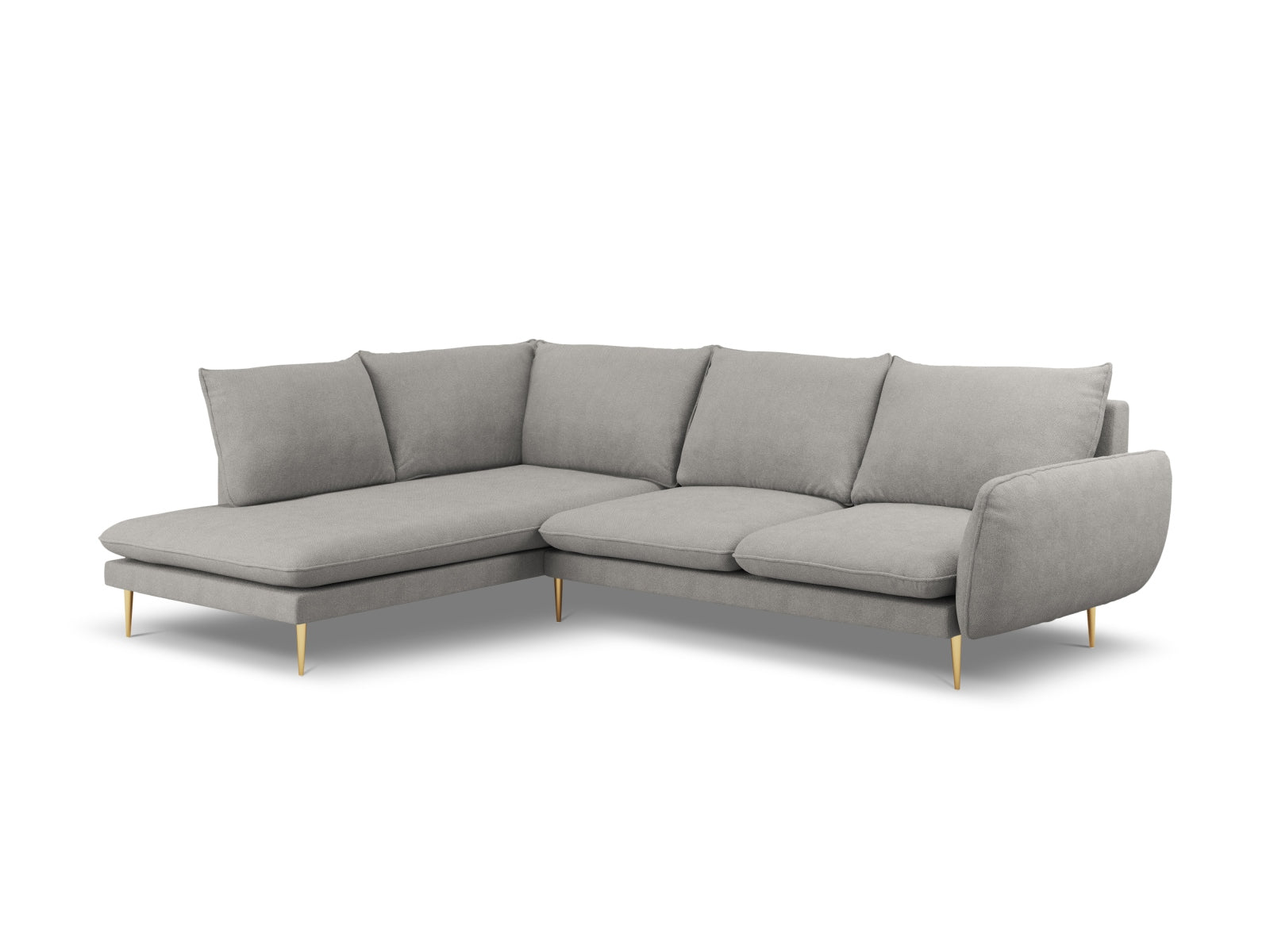 Vienna Ecksofa links 6 Sitzer 185cm in Light Grey/Gold-Asgard/ Positano präsentiert im Onlineshop von KAQTU Design AG. Ecksofa links ist von Cosmopolitan Design
