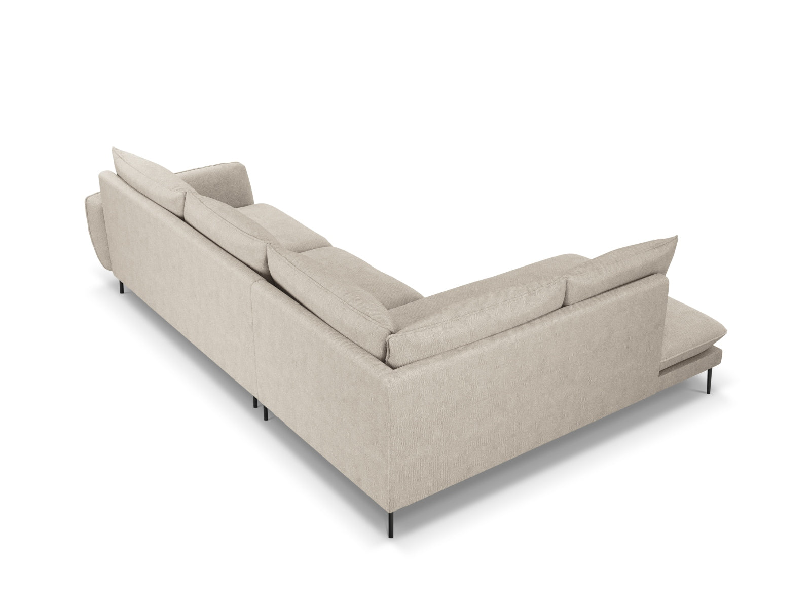 Modernes Vienna Ecksofa links in sanften Beige- und Schwarz-Tönen, großzügig für 6 Personen, ideal für gemütliche und stilvolle Wohnzimmer.