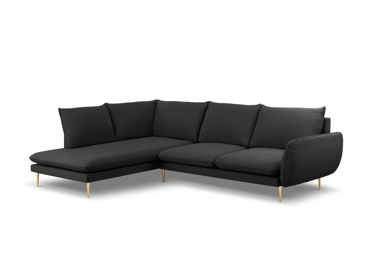 Vienna Boucle Ecksofa links 6 Sitzer 185cm in Black/Gold-Ascot präsentiert im Onlineshop von KAQTU Design AG. Ecksofa links ist von Cosmopolitan Design