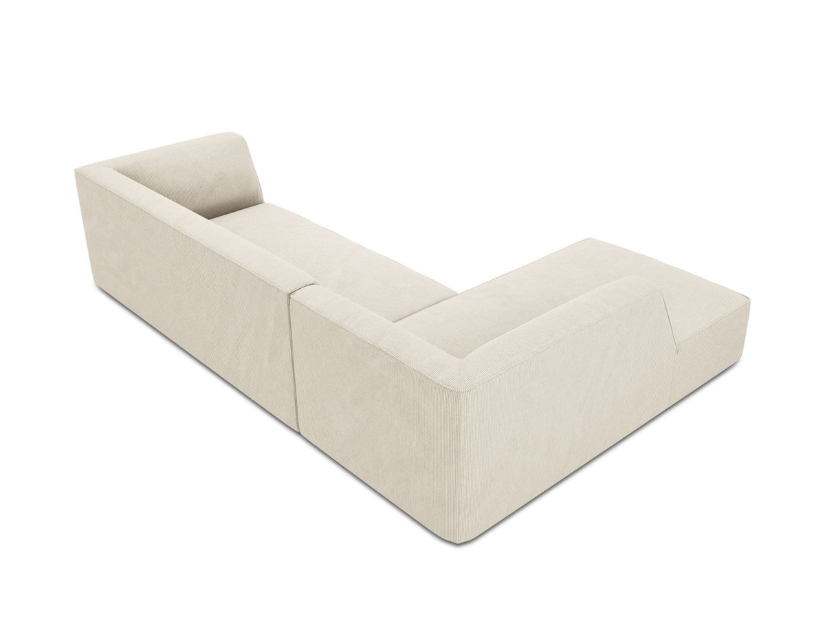 Modulares Ecksofa Siena links, 4-Sitzer, Light Beige-Scala Stoff, Massivholzrahmen, schwarze Kunststoffbeine, Sitzhöhe 40 cm.