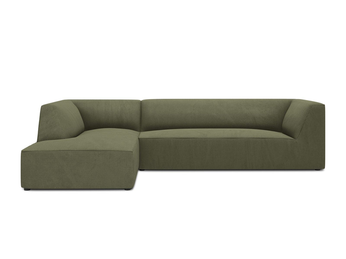 Modulares Ecksofa Siena links, 4-Sitzer, Light Beige-Scala Stoff, Massivholzrahmen, schwarze Kunststoffbeine, Sitzhöhe 40 cm.