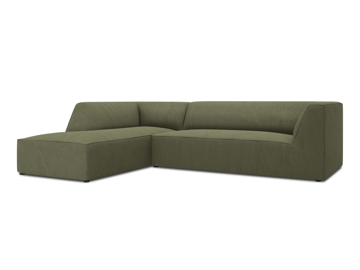 Modulares Ecksofa Siena links, 4-Sitzer, Light Beige-Scala Stoff, Massivholzrahmen, schwarze Kunststoffbeine, Sitzhöhe 40 cm.