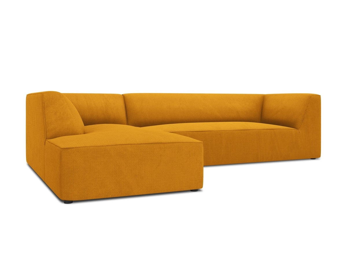 Modulares Ecksofa Siena links, 4-Sitzer, Light Beige-Scala Stoff, Massivholzrahmen, schwarze Kunststoffbeine, Sitzhöhe 40 cm.