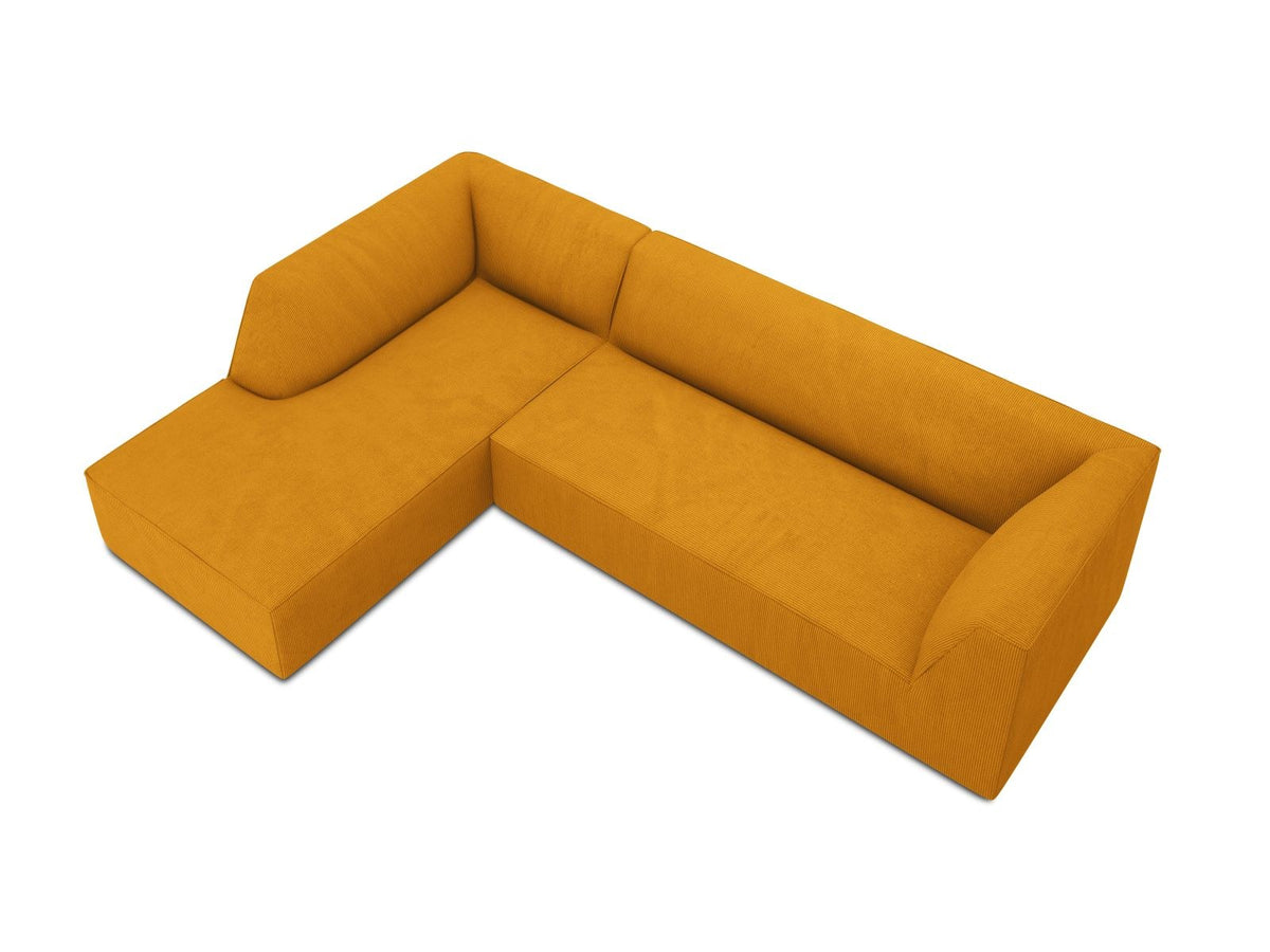Modulares Ecksofa Siena links, 4-Sitzer, Light Beige-Scala Stoff, Massivholzrahmen, schwarze Kunststoffbeine, Sitzhöhe 40 cm.