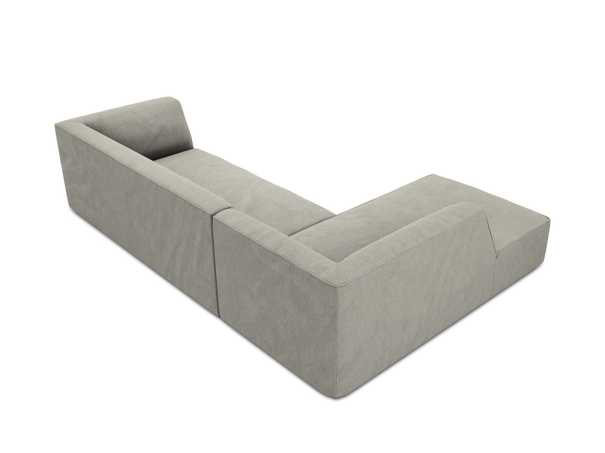 Modulares Ecksofa Siena links, 4-Sitzer, Light Beige-Scala Stoff, Massivholzrahmen, schwarze Kunststoffbeine, Sitzhöhe 40 cm.