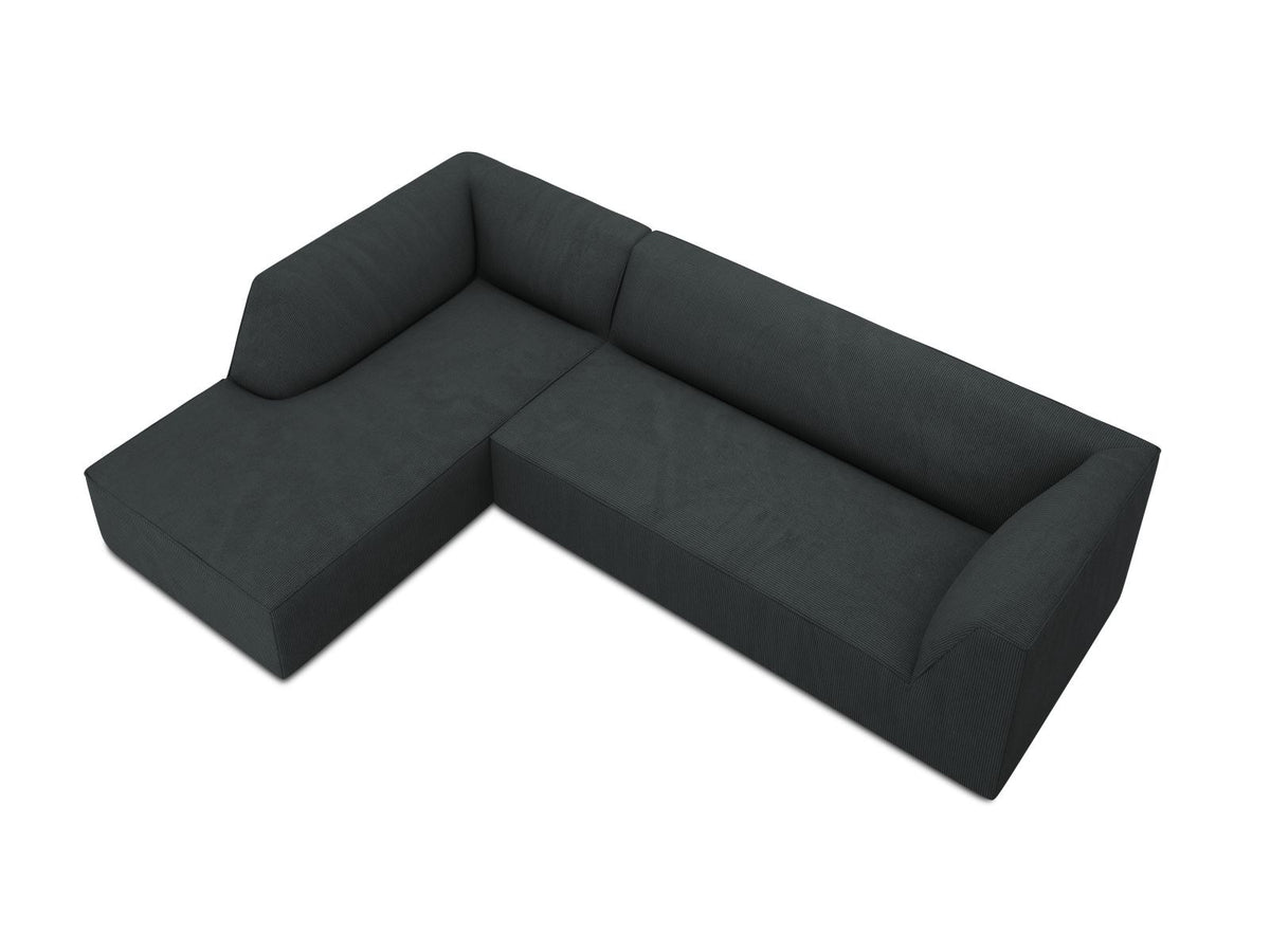 Modulares Ecksofa Siena links, 4-Sitzer, Light Beige-Scala Stoff, Massivholzrahmen, schwarze Kunststoffbeine, Sitzhöhe 40 cm.