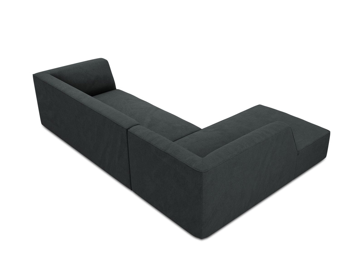 Modulares Ecksofa Siena links, 4-Sitzer, Light Beige-Scala Stoff, Massivholzrahmen, schwarze Kunststoffbeine, Sitzhöhe 40 cm.