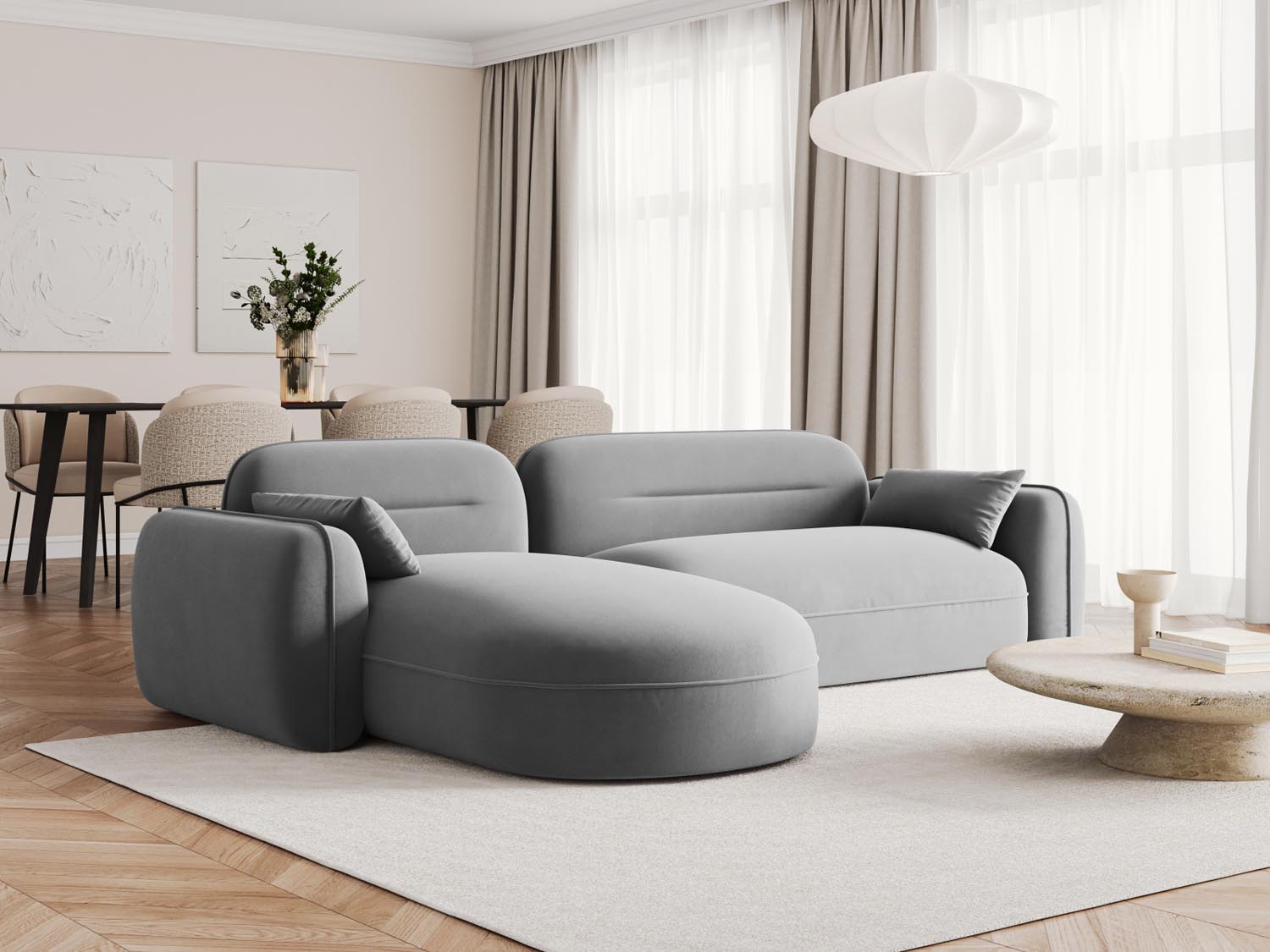 Sydney Velour Modular Ecksofa links 4 Sitzer in Light Grey präsentiert im Onlineshop von KAQTU Design AG. Ecksofa links ist von Cosmopolitan Design
