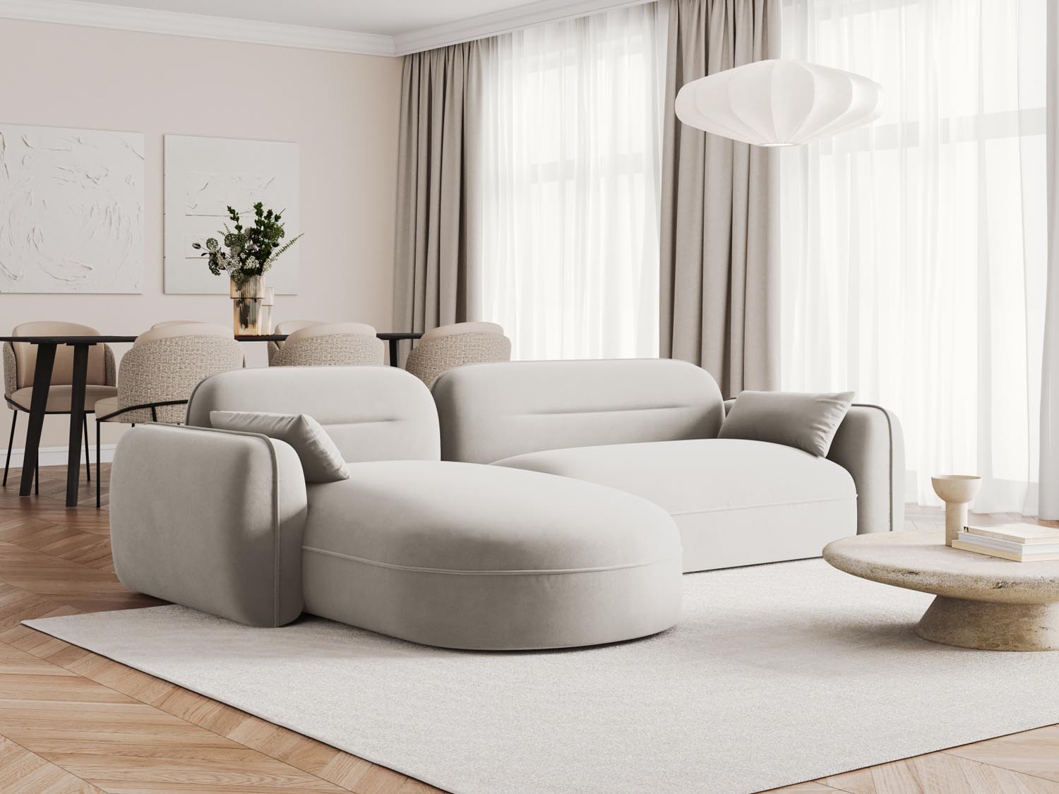 Sydney Velour Modular Ecksofa links 4 Sitzer in Light Beige präsentiert im Onlineshop von KAQTU Design AG. Ecksofa links ist von Cosmopolitan Design