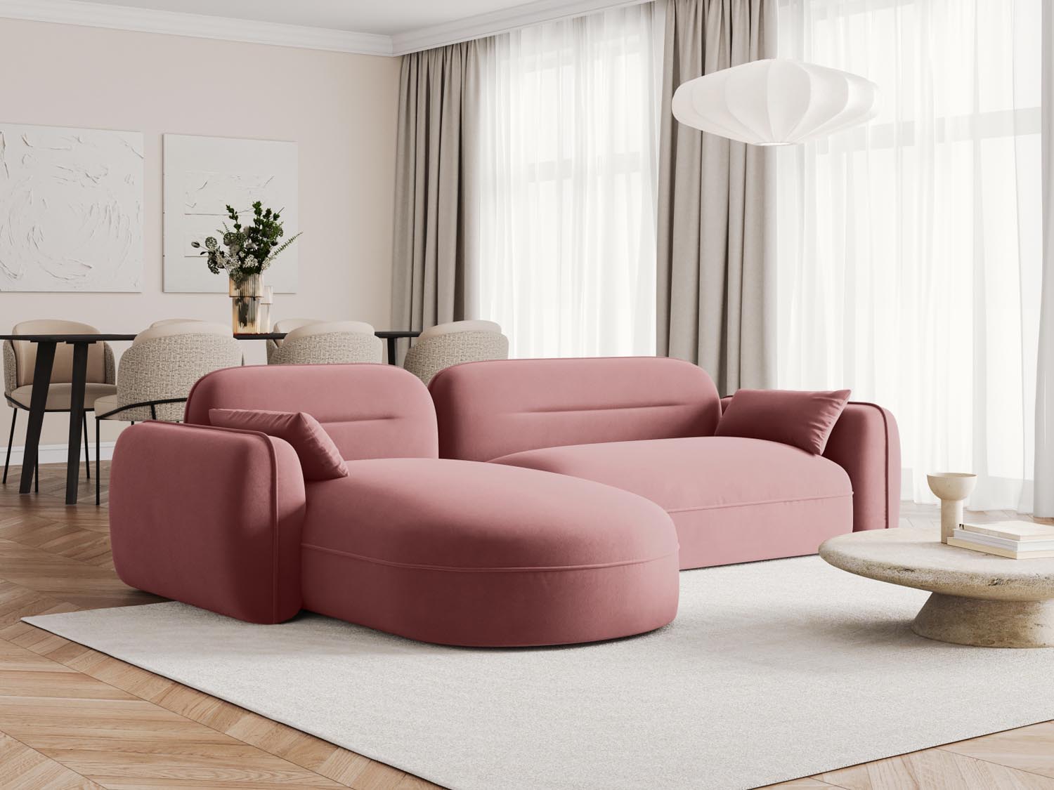 Sydney Velour Modular Ecksofa links 4 Sitzer in Flamingo präsentiert im Onlineshop von KAQTU Design AG. Ecksofa links ist von Cosmopolitan Design