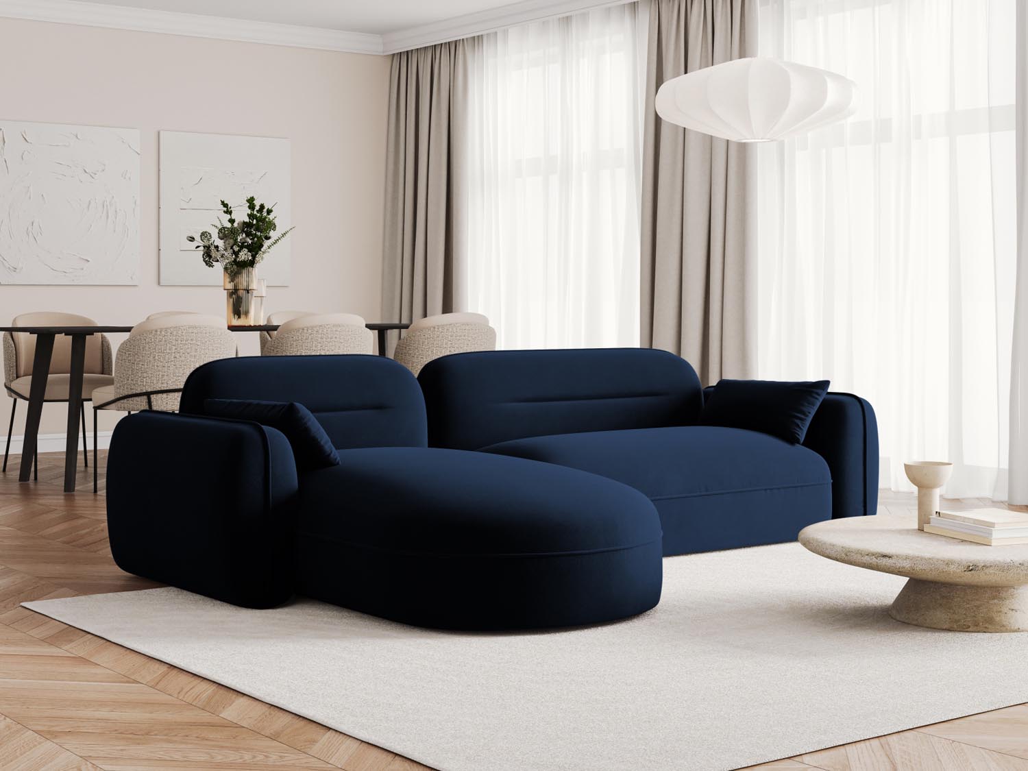 Sydney Velour Modular Ecksofa links 4 Sitzer in Royal Blue präsentiert im Onlineshop von KAQTU Design AG. Ecksofa links ist von Cosmopolitan Design