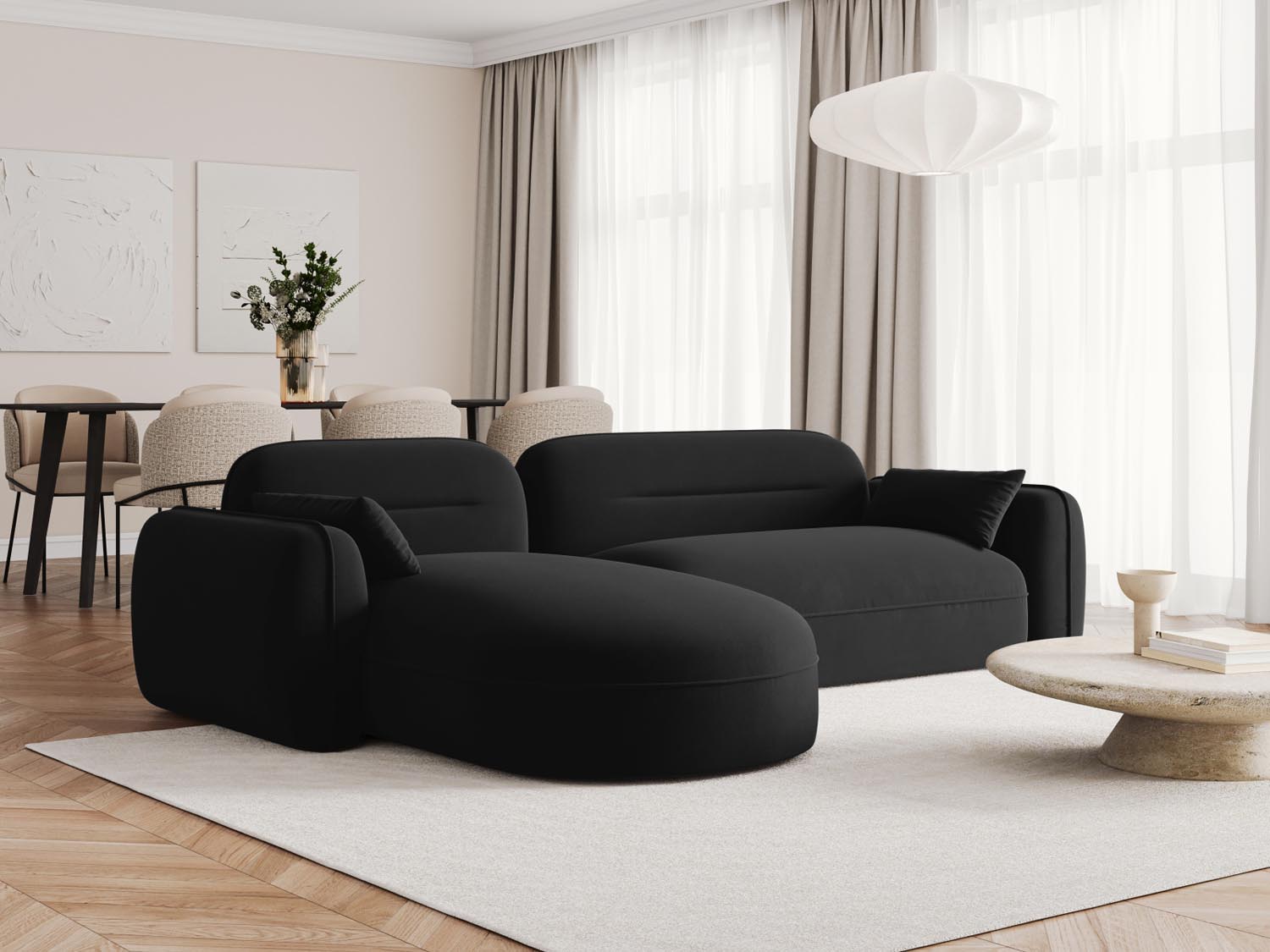 Sydney Velour Modular Ecksofa links 4 Sitzer in Black präsentiert im Onlineshop von KAQTU Design AG. Ecksofa links ist von Cosmopolitan Design
