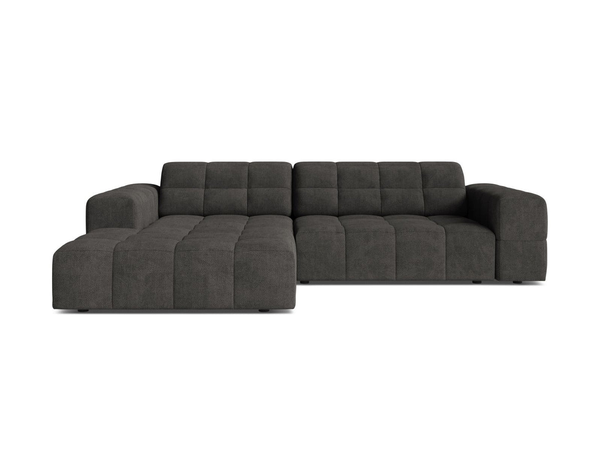 Ecksofa links Chicago in Light Beige-Eden Stoff, Massivholzrahmen mit schwarzen Kunststoffbeinen, Récamiere-Form von Cosmopolitan Design.