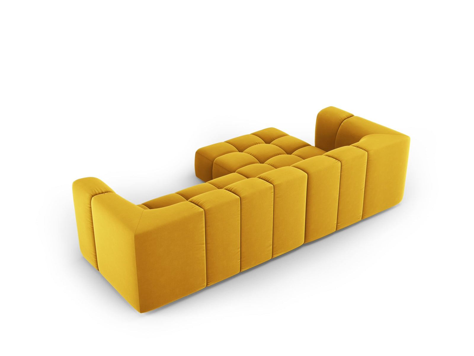 Elegantes 3-Sitzer Ecksofa links Moritz in trendigem Gelb-Bluvel, perfekt für stilvolle Wohnzimmer von Cosmopolitan Design.