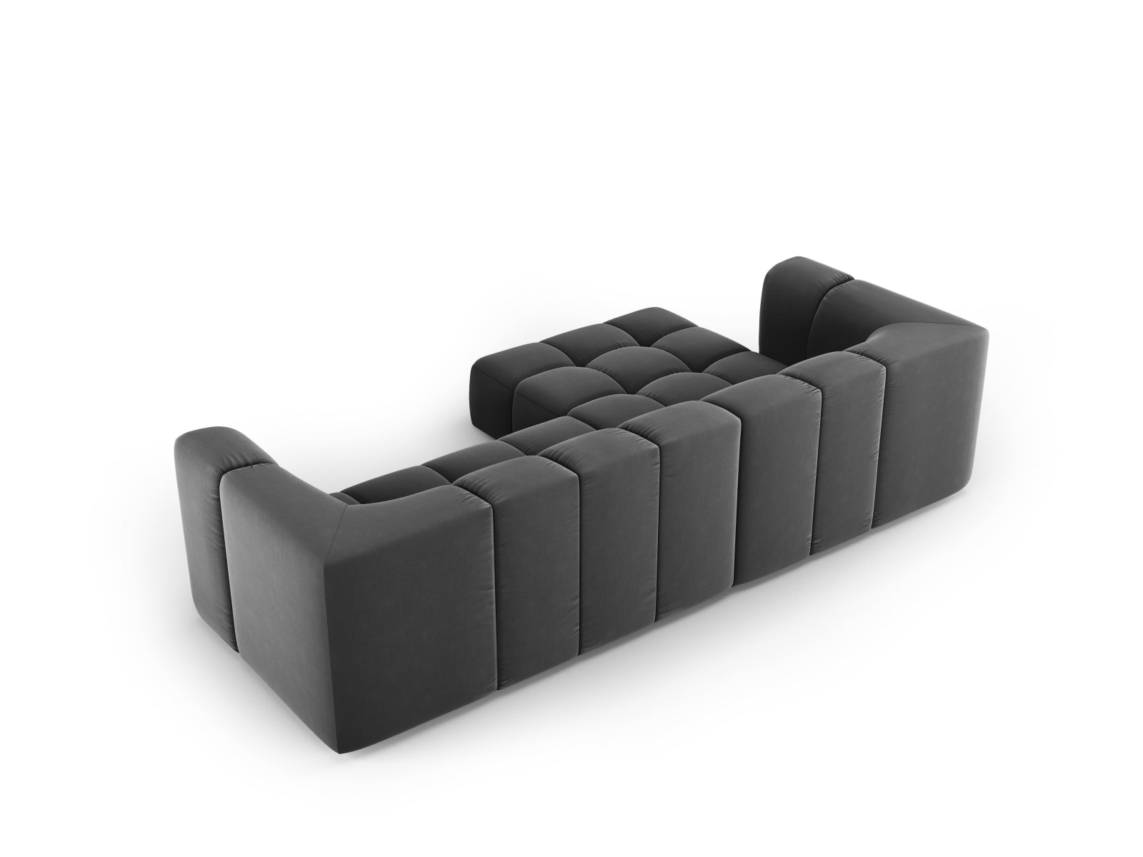 Modulares 3-Sitzer Ecksofa Moritz in Grau-Bluvel, perfekt für stilvolle Wohnzimmer, bietet Komfort und modernes Design von Cosmopolitan.