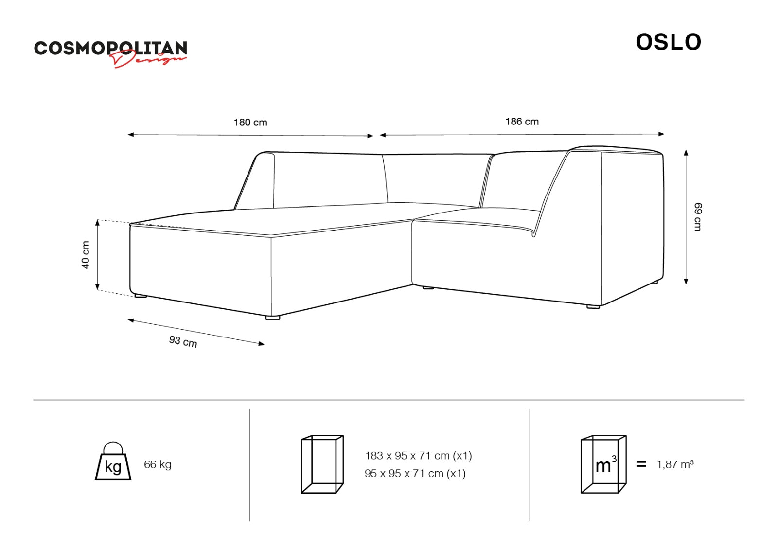 Oslo Modulares Ecksofa links 3 Sitzer in Black präsentiert im Onlineshop von KAQTU Design AG. Ecksofa links ist von Cosmopolitan Design