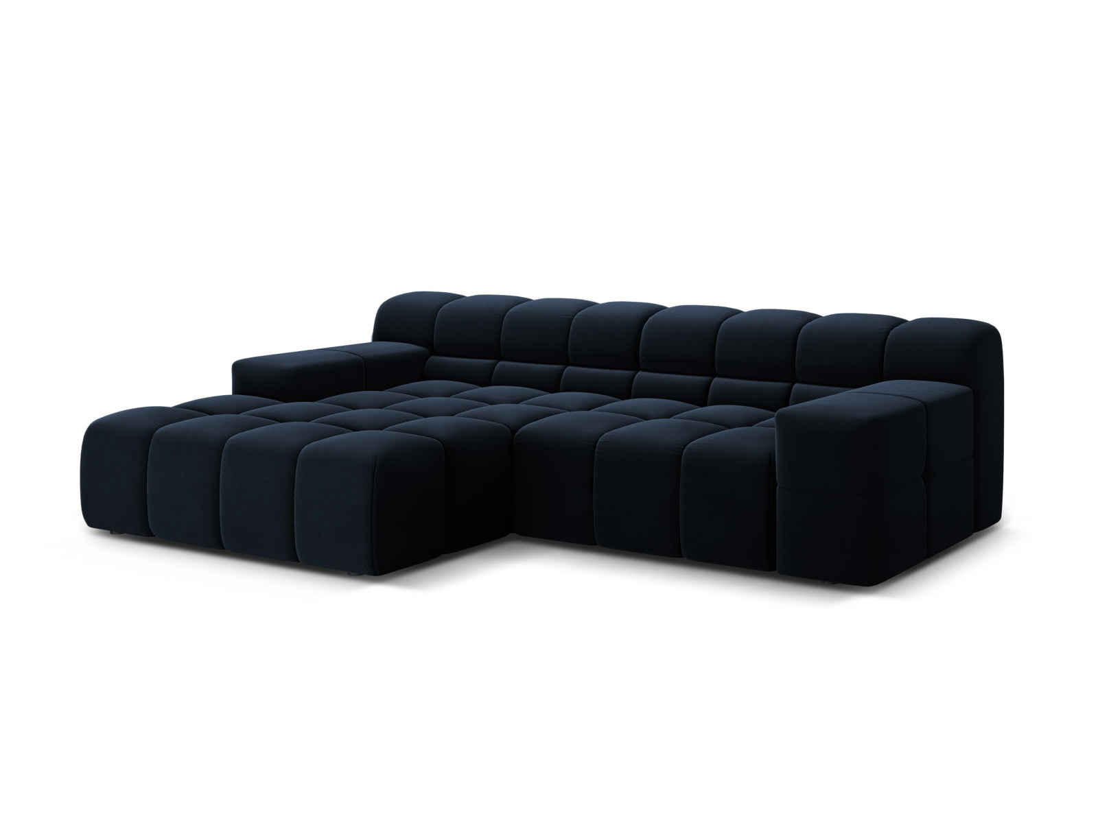 Elegantes 2-Sitzer Ecksofa links Hawaii in tiefem Navy Blue-Magic Velvet, ideal für stilvolle Wohnräume, präsentiert von Cosmopolitan Design.