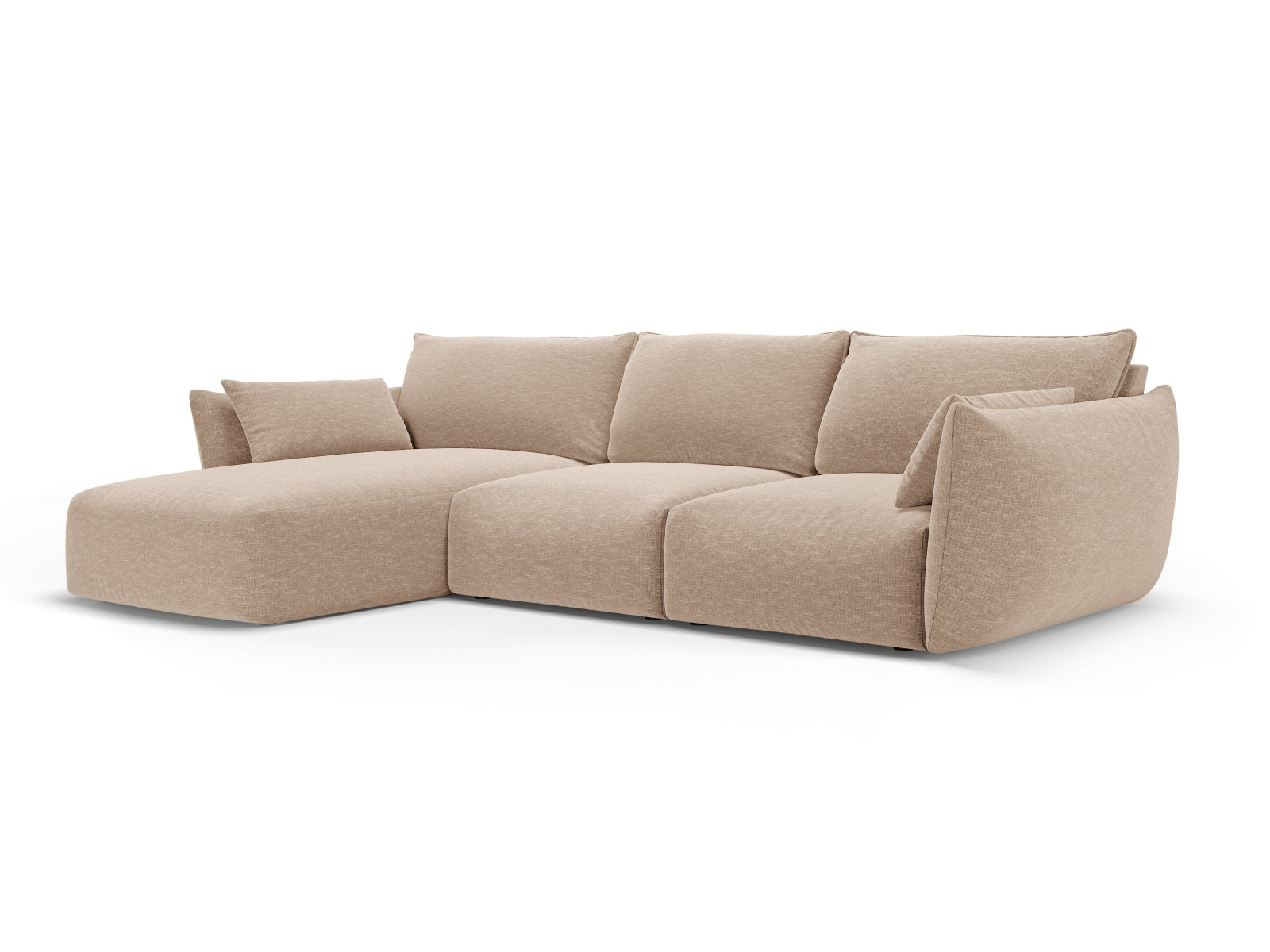 Elegantes 5-Sitzer Ecksofa links Matera in zartem Beige, ideal für gemütliche Abende und geschmackvolle Wohnräume von Cosmopolitan Design.