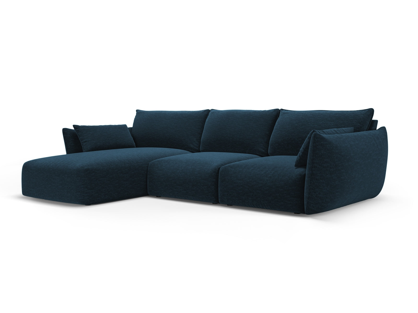 Modernes 5-Sitzer Ecksofa links Matera in Royal Blue-Haga, perfekt für gemütliche Abende und stilvolle Einrichtungsideen.
