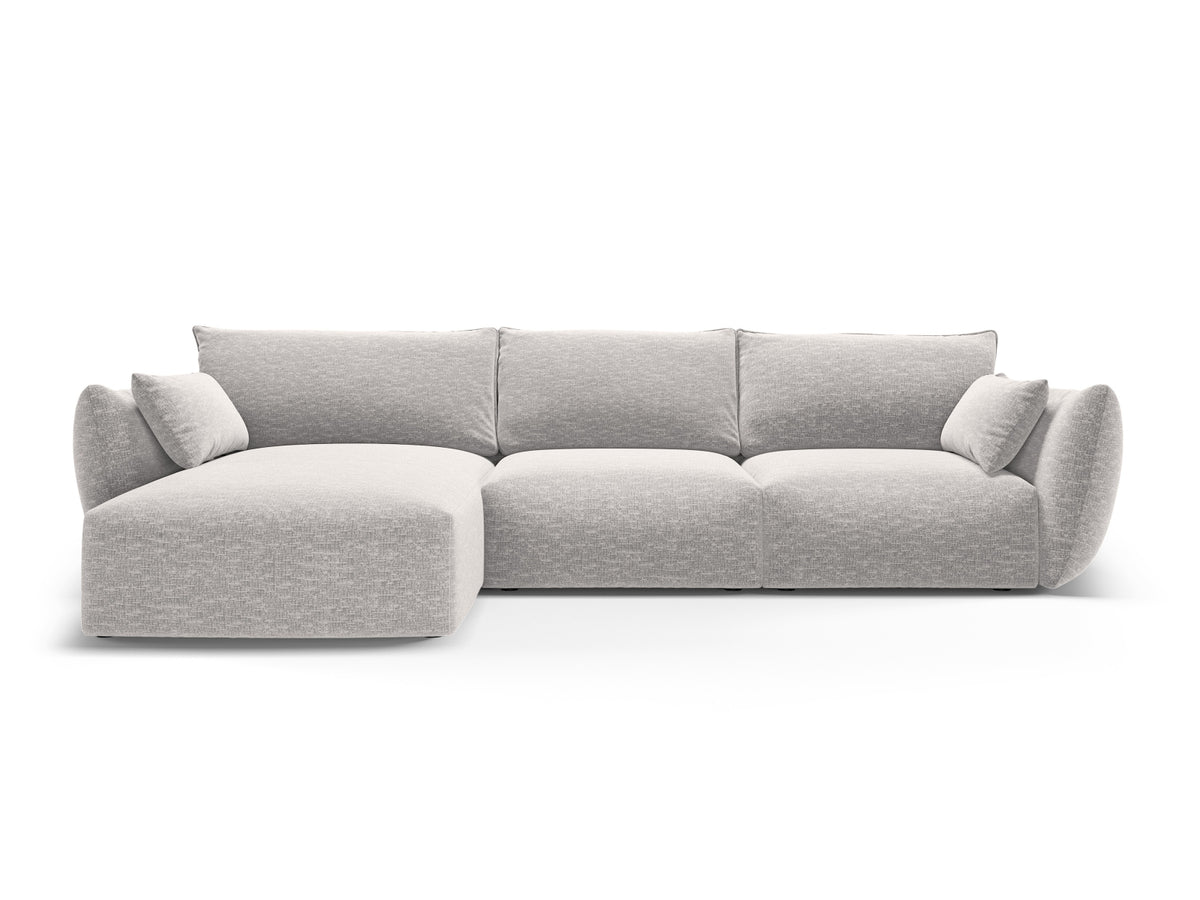 Ecksofa links Matera in Beige mit Récamière und niedrigen schwarzen Beinen