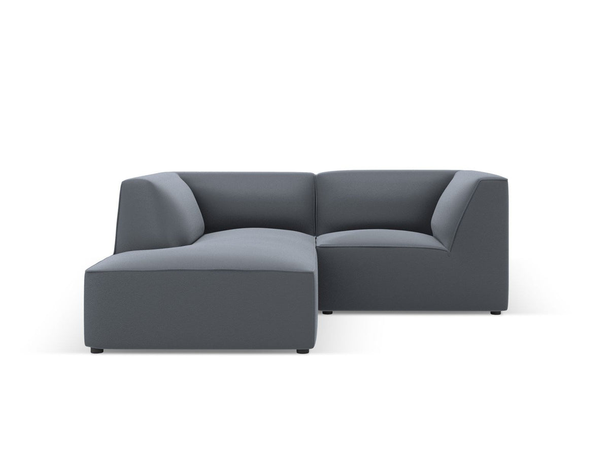 Modulares Ecksofa links Siena in Light Beige-Pacifico mit lederähnlichem Kunstlederbezug, schwarzen Kunststoffbeinen und Récamiere-Form.