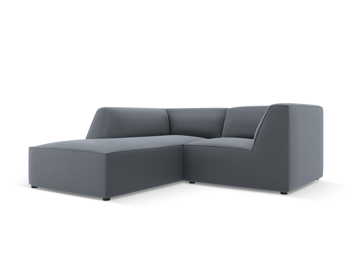 Modulares Ecksofa links Siena in Light Beige-Pacifico mit lederähnlichem Kunstlederbezug, schwarzen Kunststoffbeinen und Récamiere-Form.