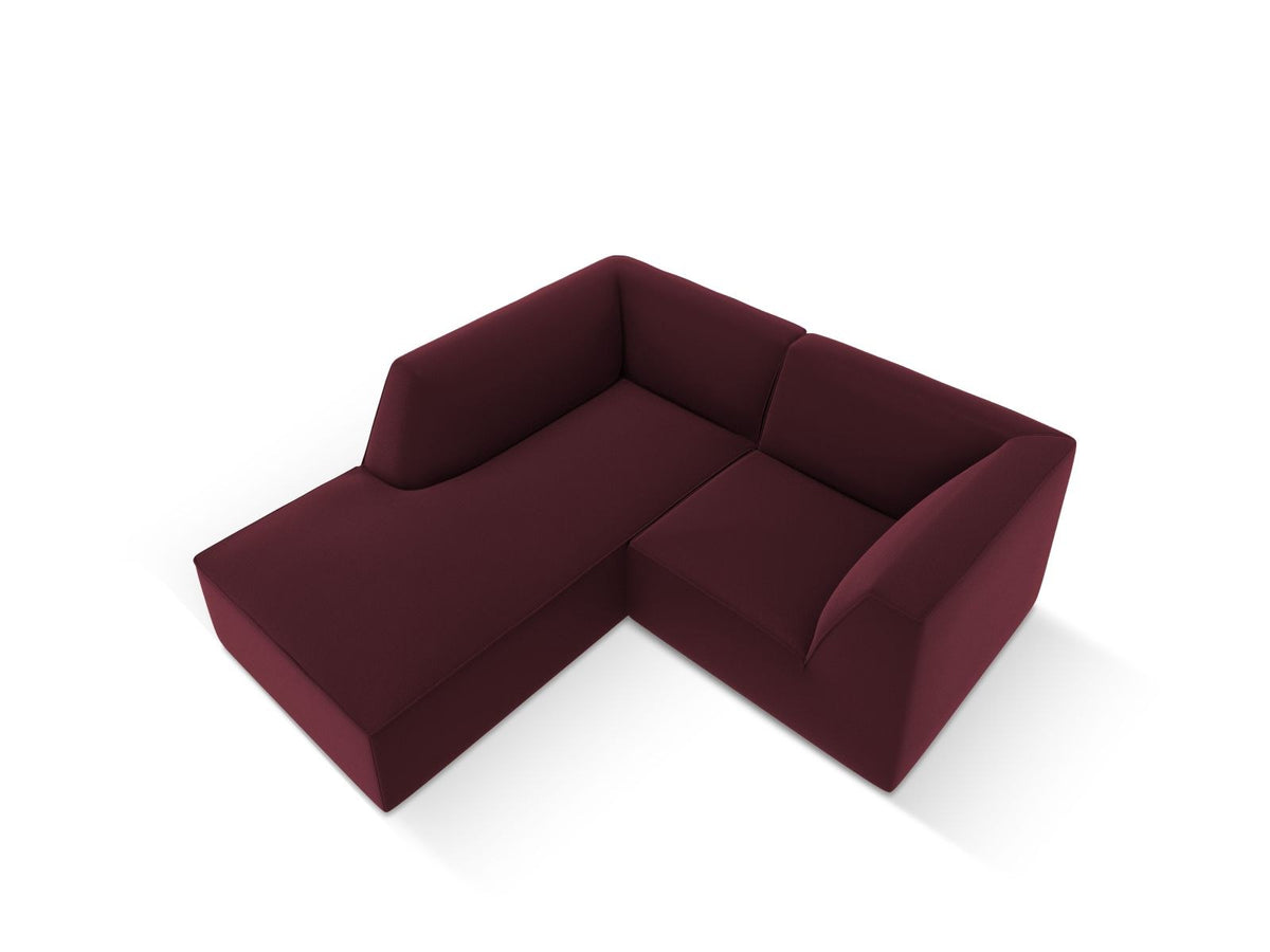 Modulares Ecksofa links Siena in Light Beige-Pacifico mit lederähnlichem Kunstlederbezug, schwarzen Kunststoffbeinen und Récamiere-Form.